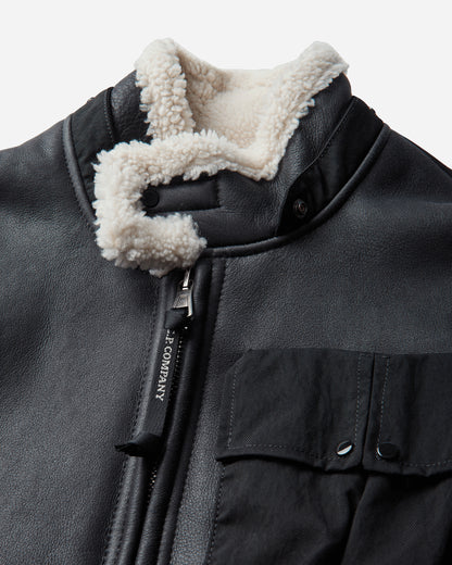 C.P. Company Outerwear Medium Jacket In Montone Curly Leather Black Coats and Jackets Leather Jackets 21CMOW303A-006249L 999