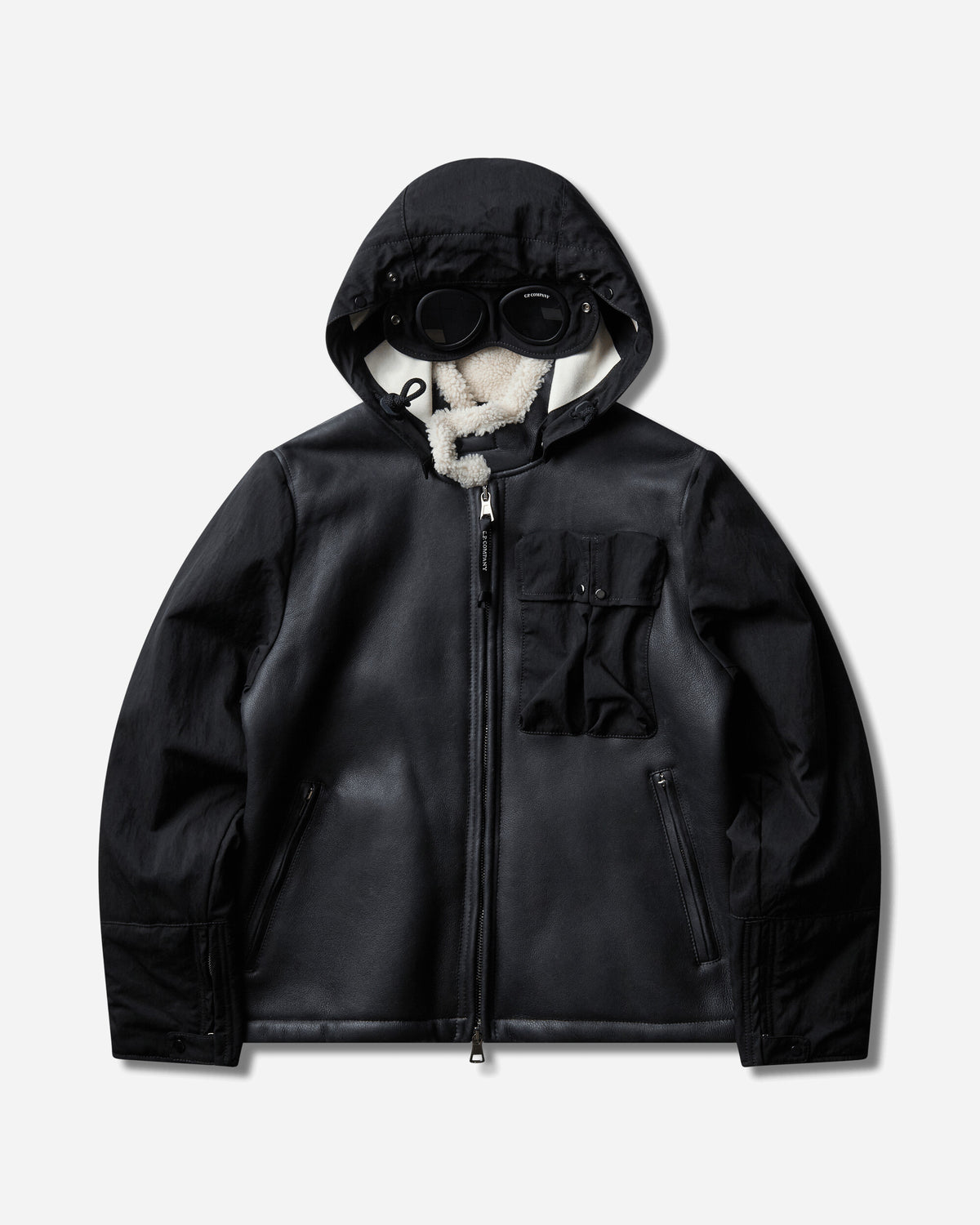 C.P. Company Outerwear Medium Jacket In Montone Curly Leather Black Coats and Jackets Leather Jackets 21CMOW303A-006249L 999