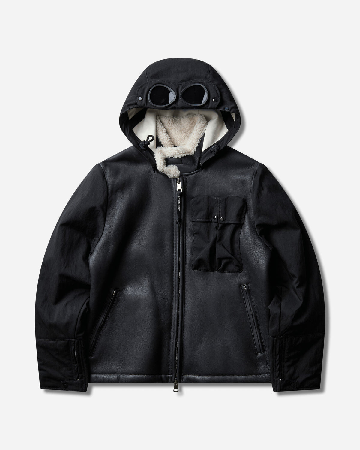 C.P. Company Outerwear Medium Jacket In Montone Curly Leather Black Coats and Jackets Leather Jackets 21CMOW303A-006249L 999