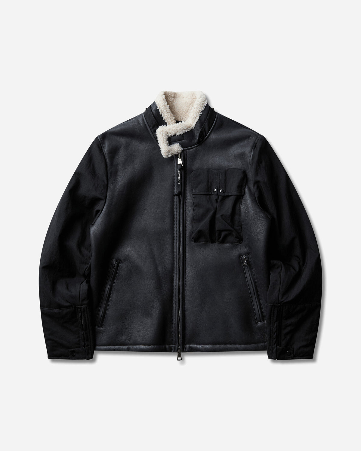 C.P. Company Outerwear Medium Jacket In Montone Curly Leather Black Coats and Jackets Leather Jackets 21CMOW303A-006249L 999