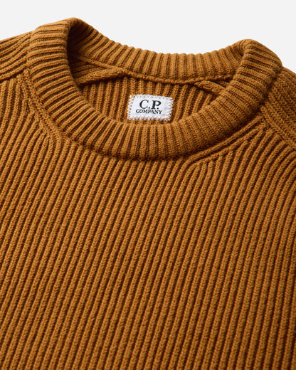 C.P. Company Full Rib Cotton Crewneck Lens Sweater BUCK THORN BROWN Knitwears Sweaters 21CMKN101A-006608A 232