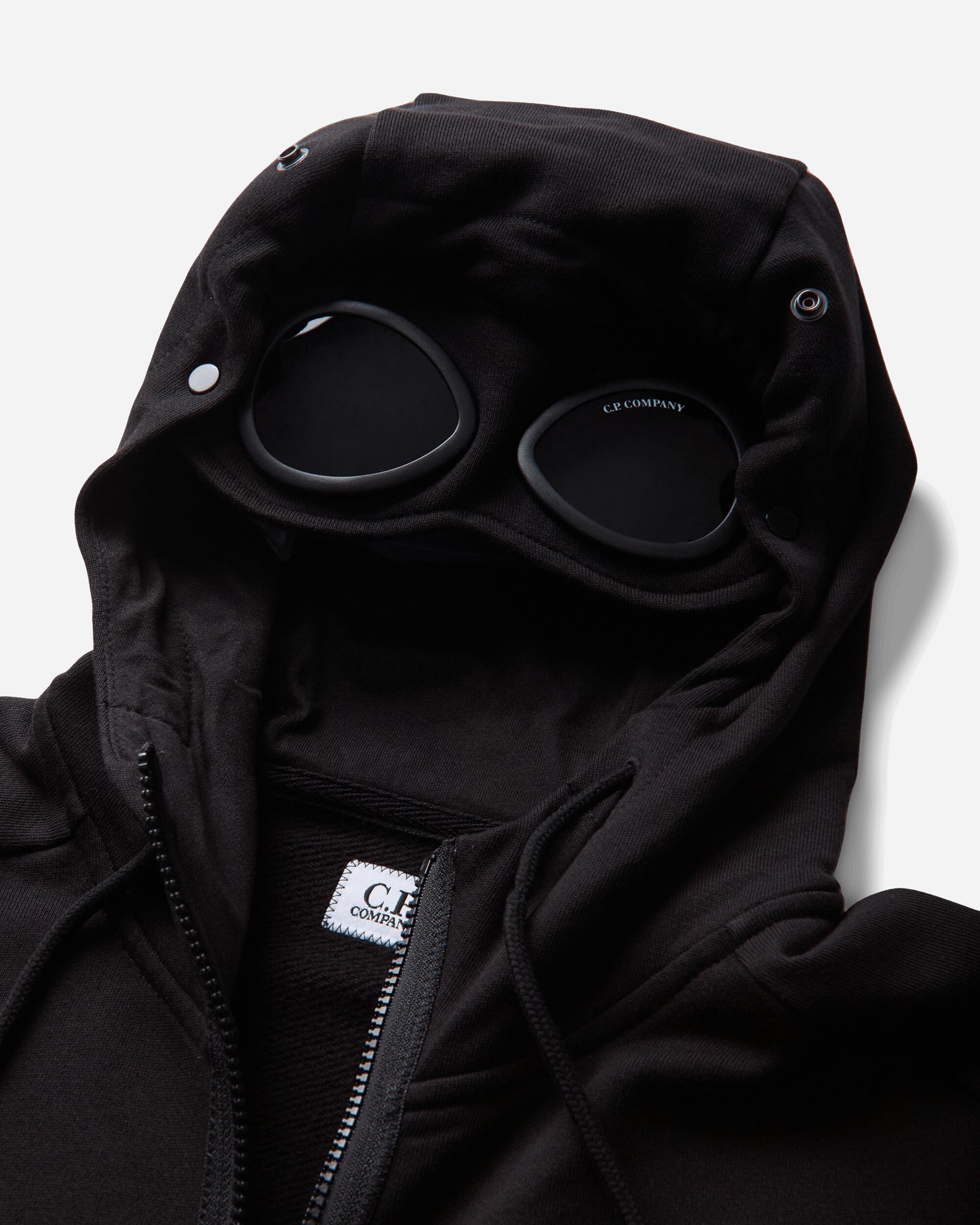 C.P. Company Diagonal Raised Fleece Goggle Zip Sweatshirt BLACK Sweatshirts Zip-Ups RCCMSS715A-005086W 999
