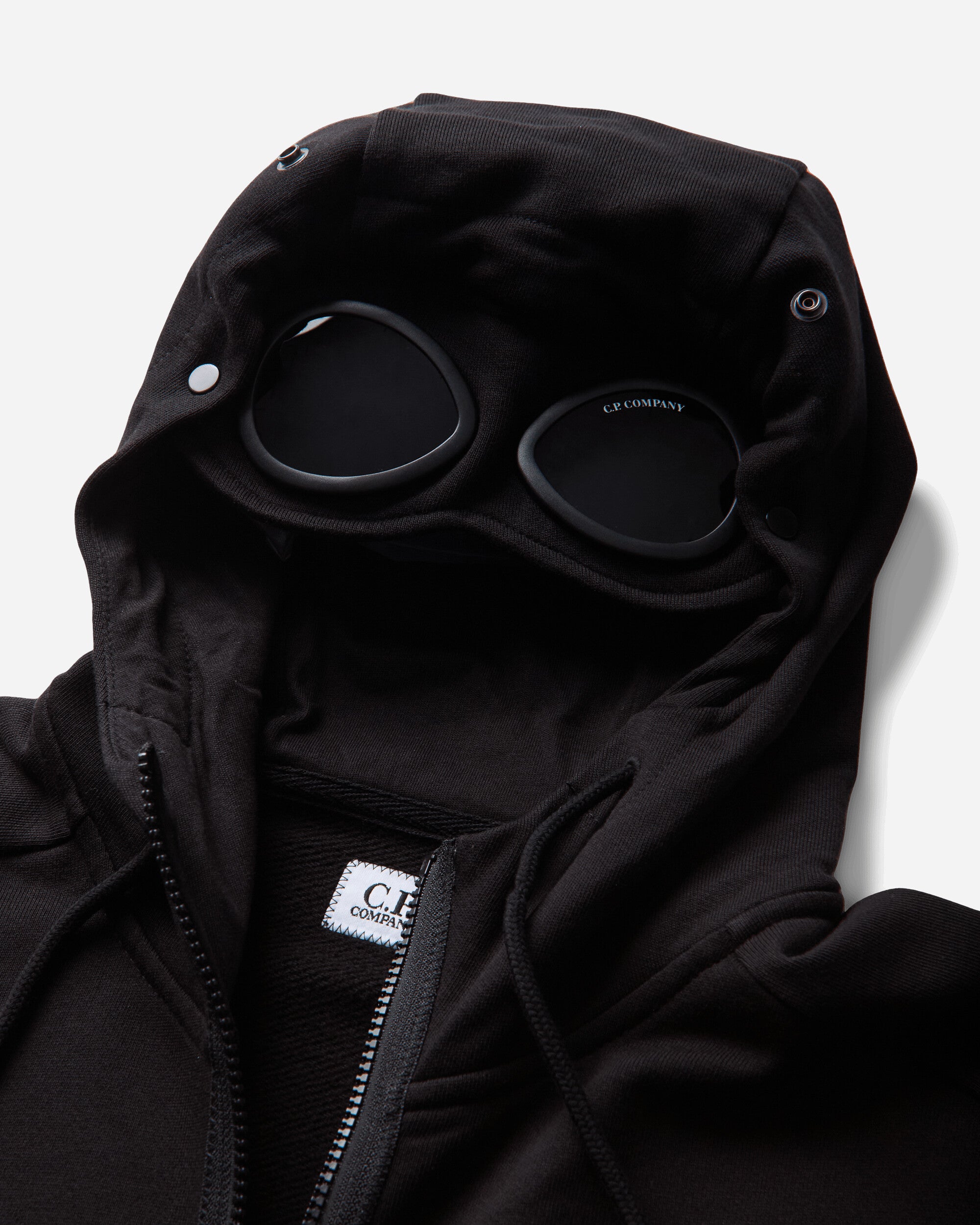 C.P. Company Diagonal Raised Fleece Goggle Zip Sweatshirt BLACK Sweatshirts Zip-Ups RCCMSS715A-005086W 999