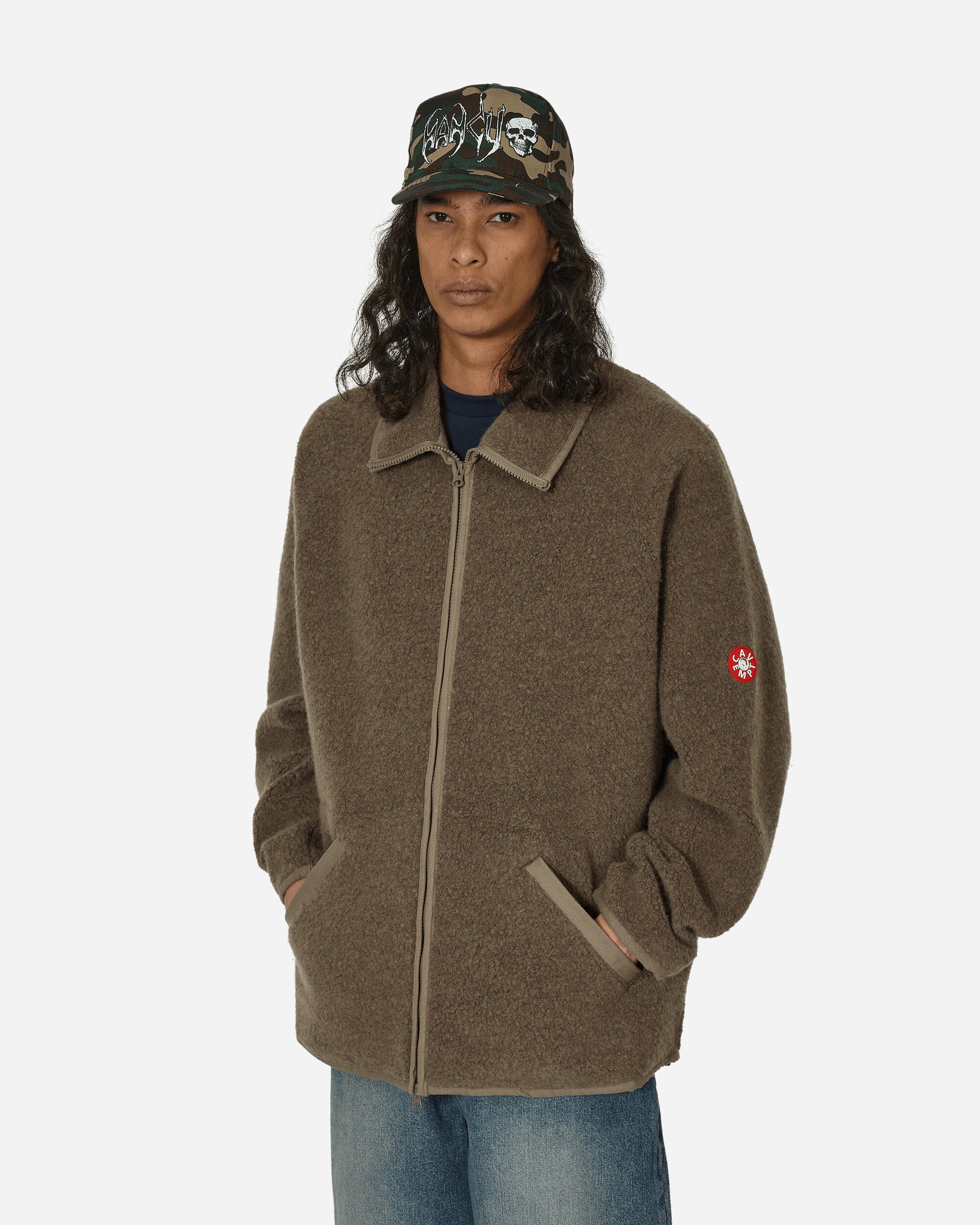 Wool Boa Fleece Zip Up Jacket Khaki