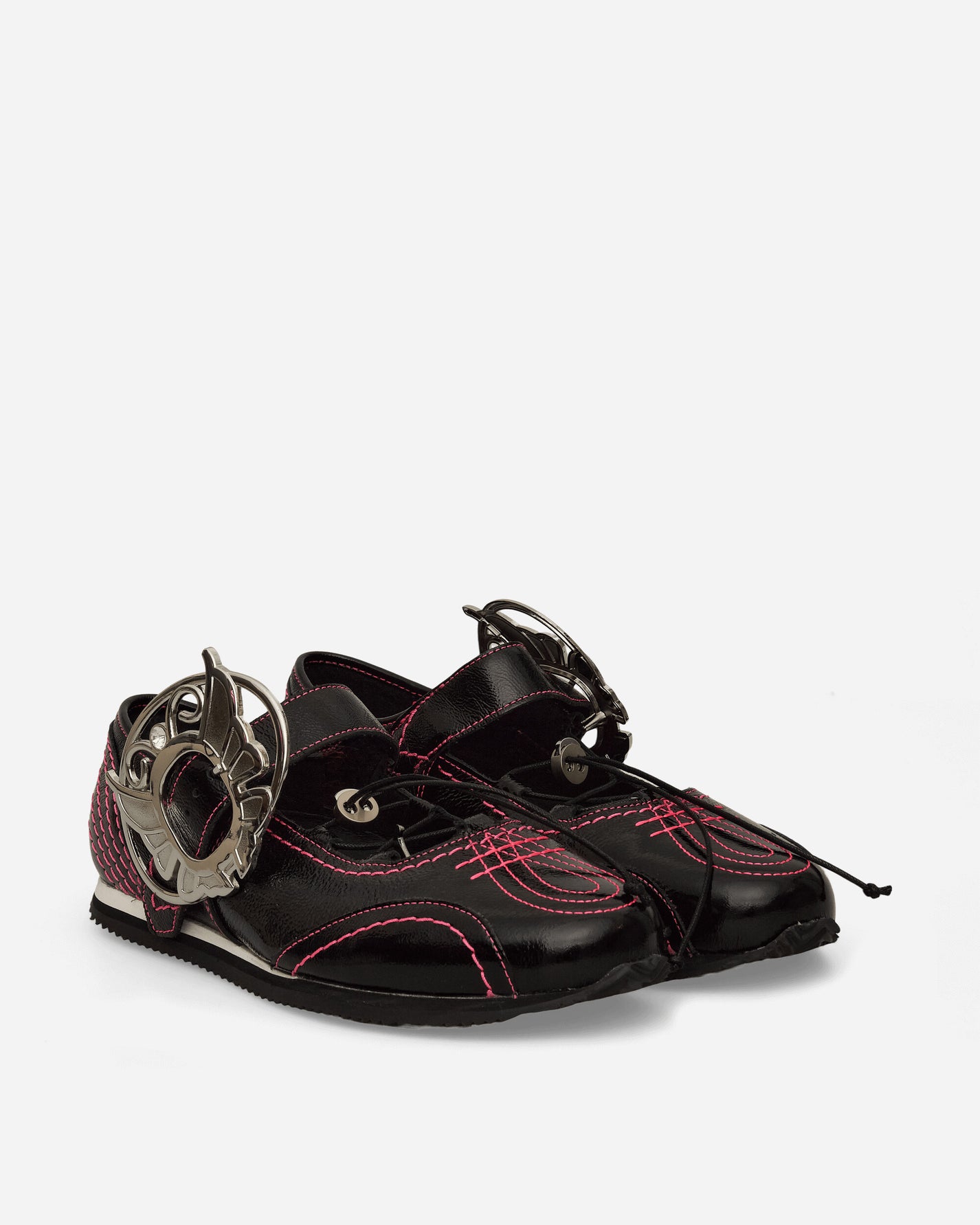 Chopova Lowena Wmns Butterfly Marta Mary Jane Black/Pink Classic Shoes Loafers 8504 BLCKPNK