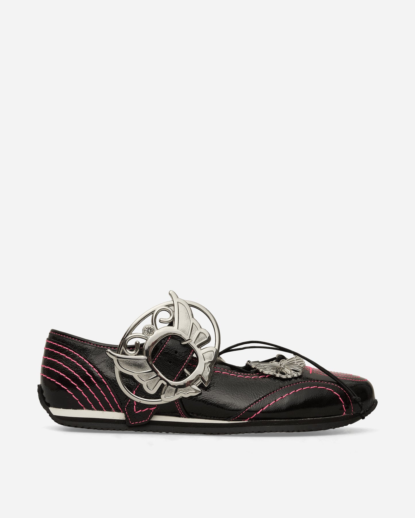 Chopova Lowena Wmns Butterfly Marta Mary Jane Black/Pink Classic Shoes Loafers 8504 BLCKPNK