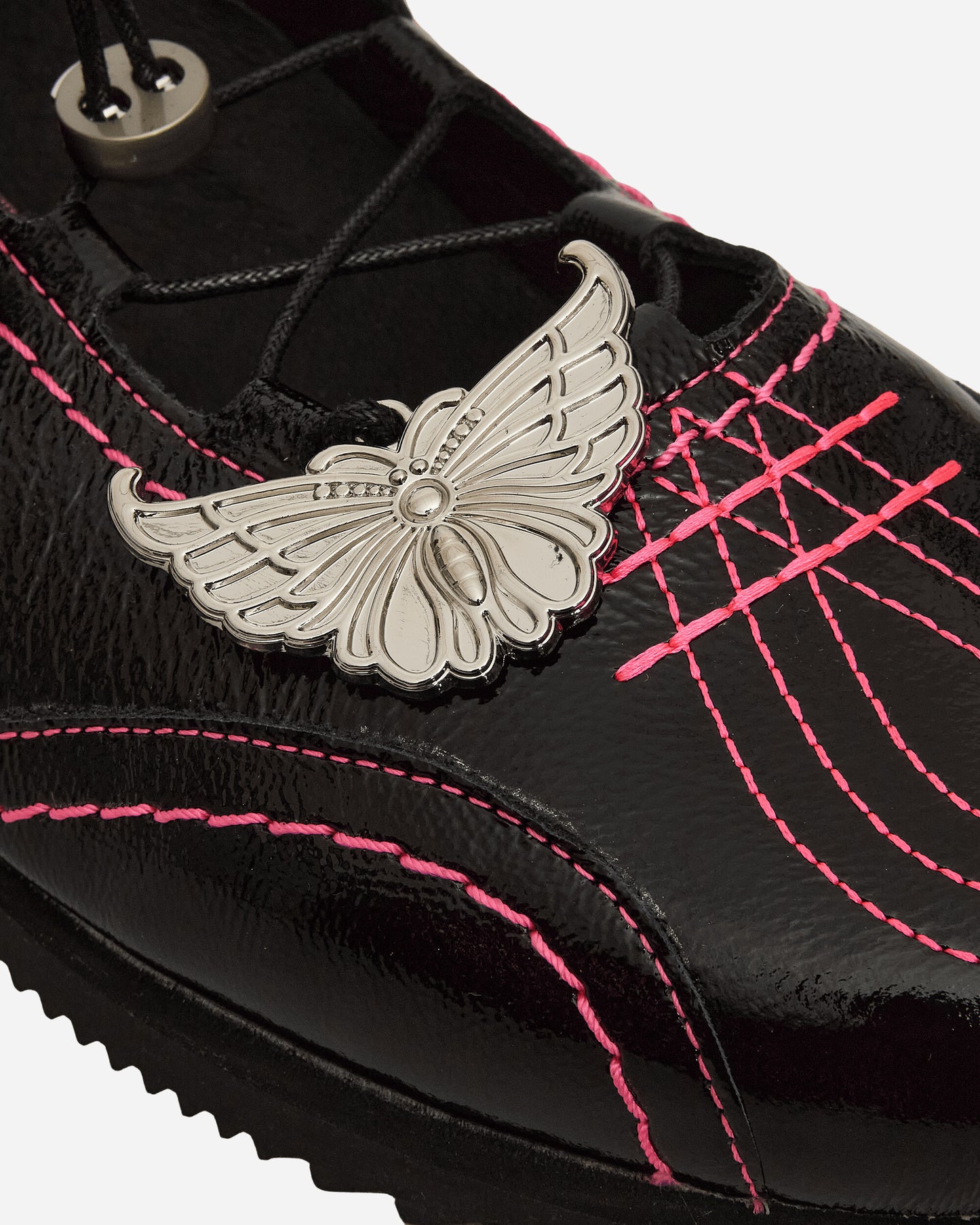 Chopova Lowena Wmns Butterfly Marta Mary Jane Black/Pink Classic Shoes Loafers 8504 BLCKPNK