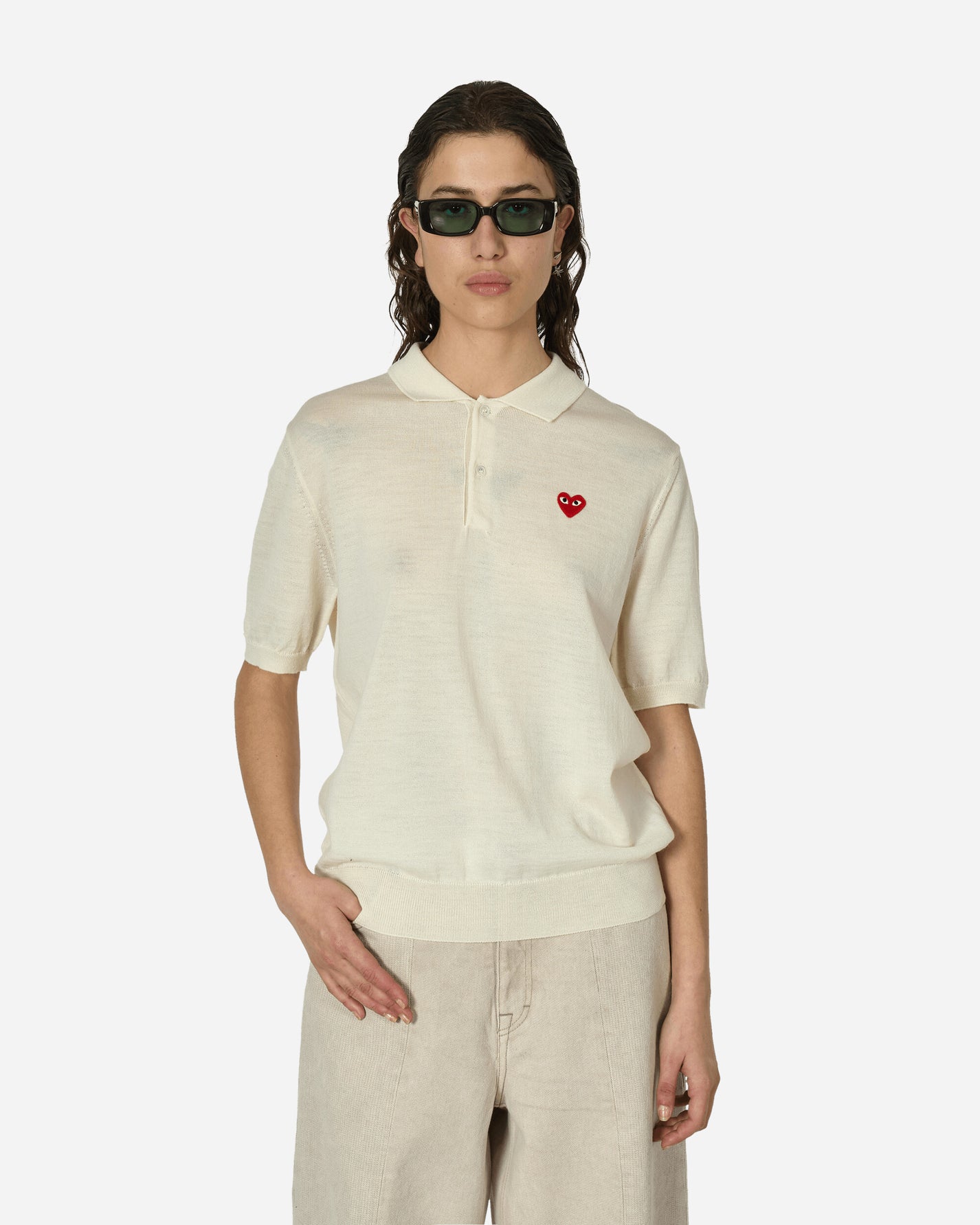 Red Heart Comme Des Garcons White Polo Comme Des Garçons Play