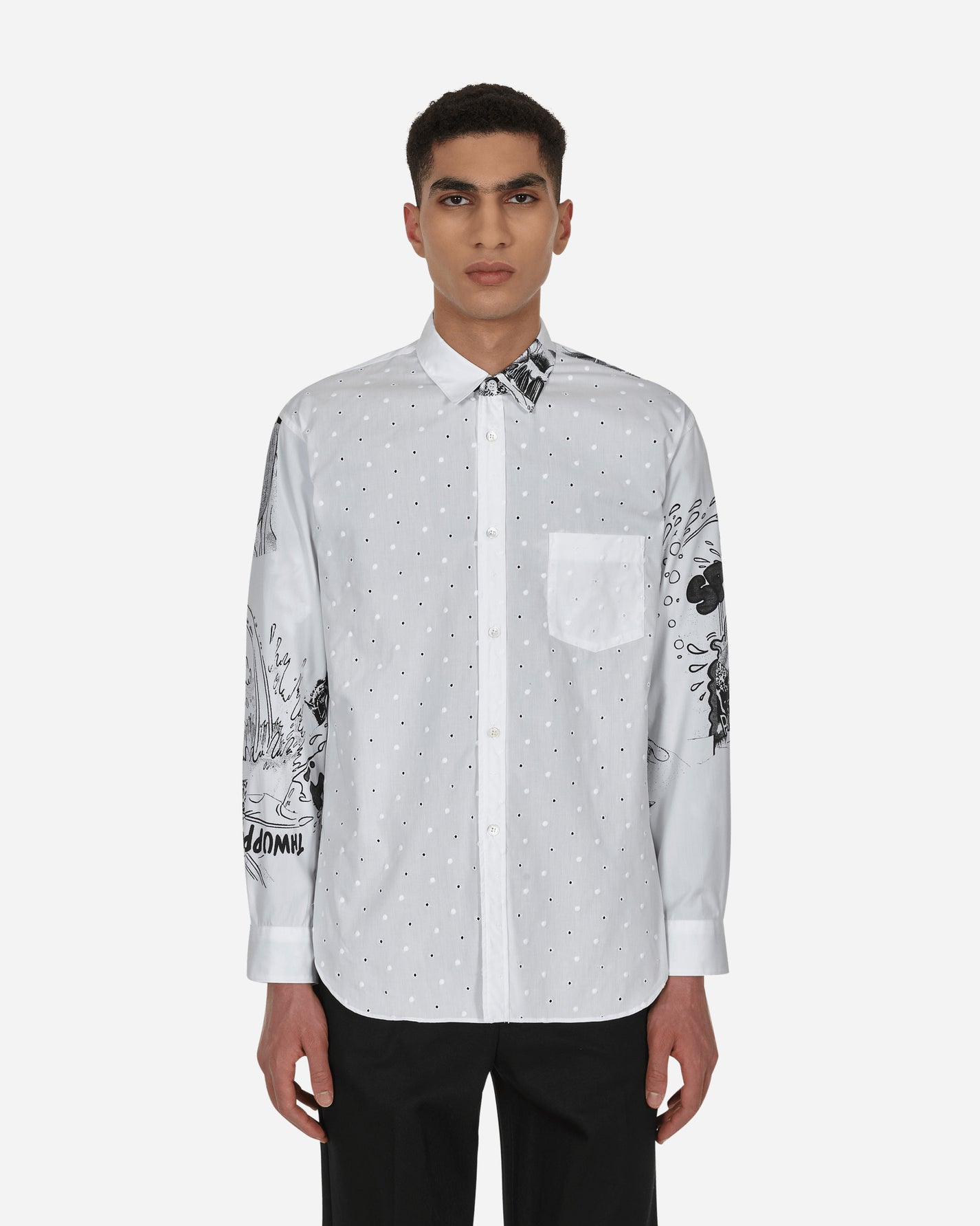 Comme Des Garçons Shirt Shirt Woven White Print Shirts Longsleeve FI-B053 1
