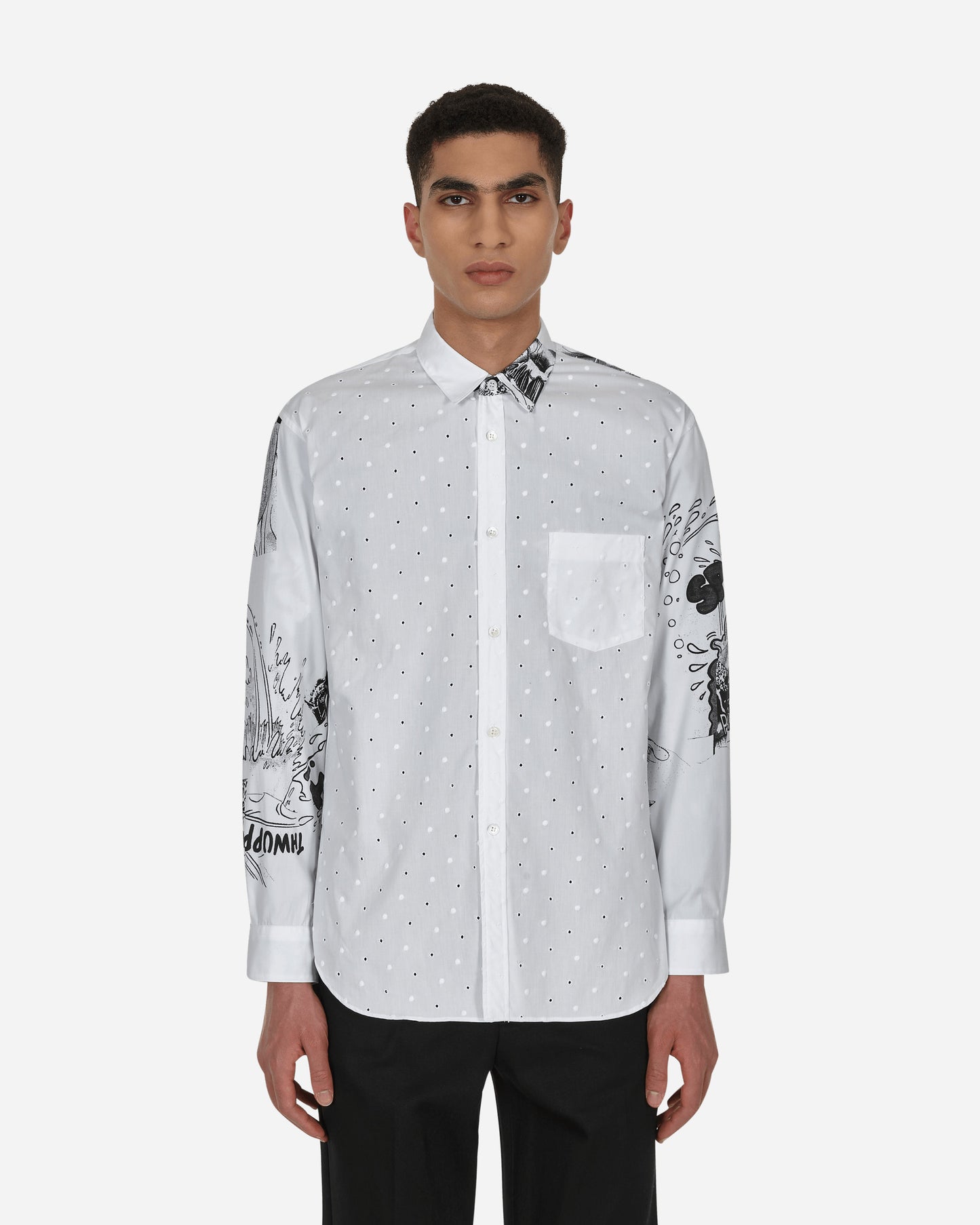 Comme Des Garçons Shirt Shirt Woven White Print Shirts Longsleeve FI-B053 1
