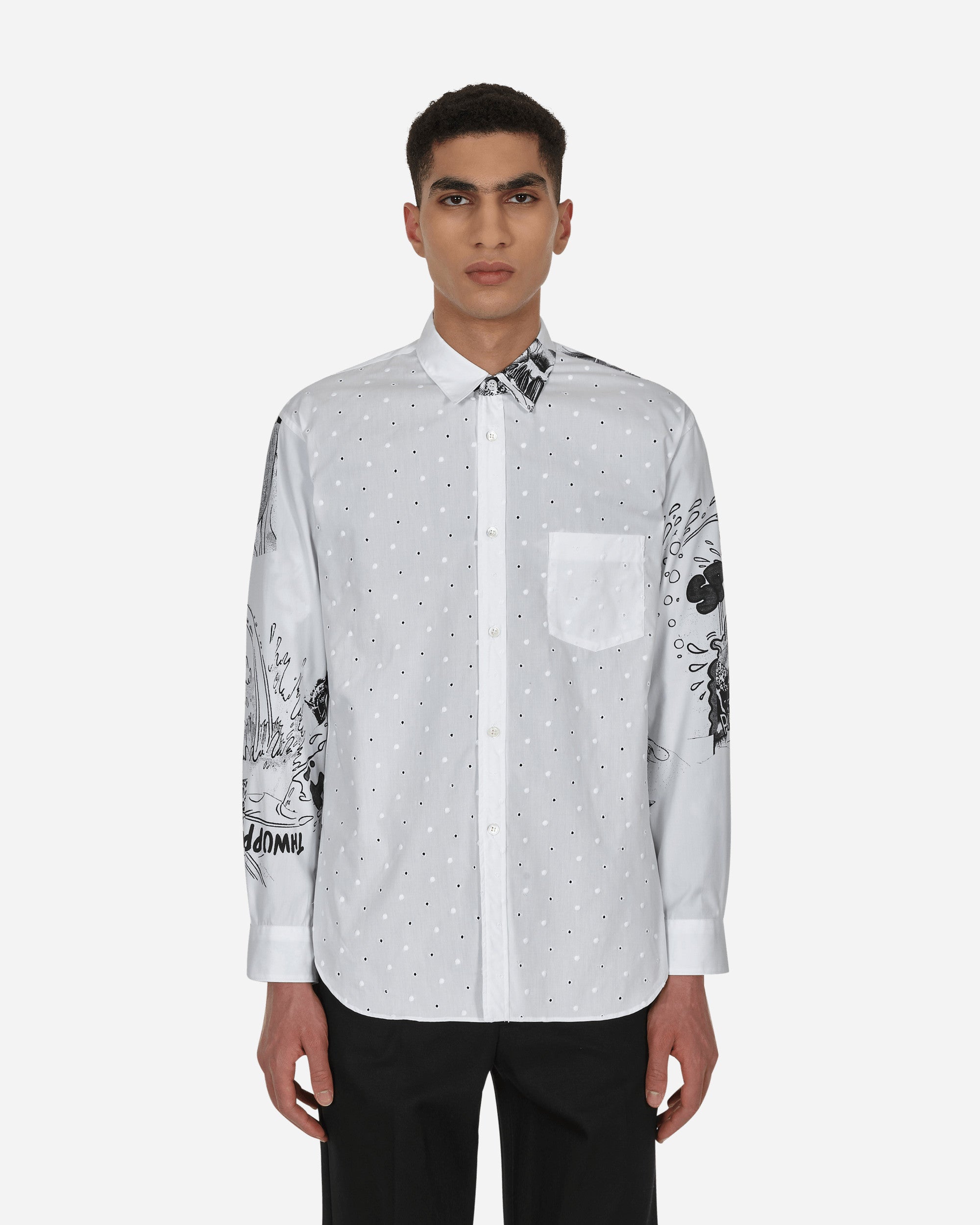 Comme Des Garçons Shirt Shirt Woven White Print Shirts Longsleeve FI-B053 1