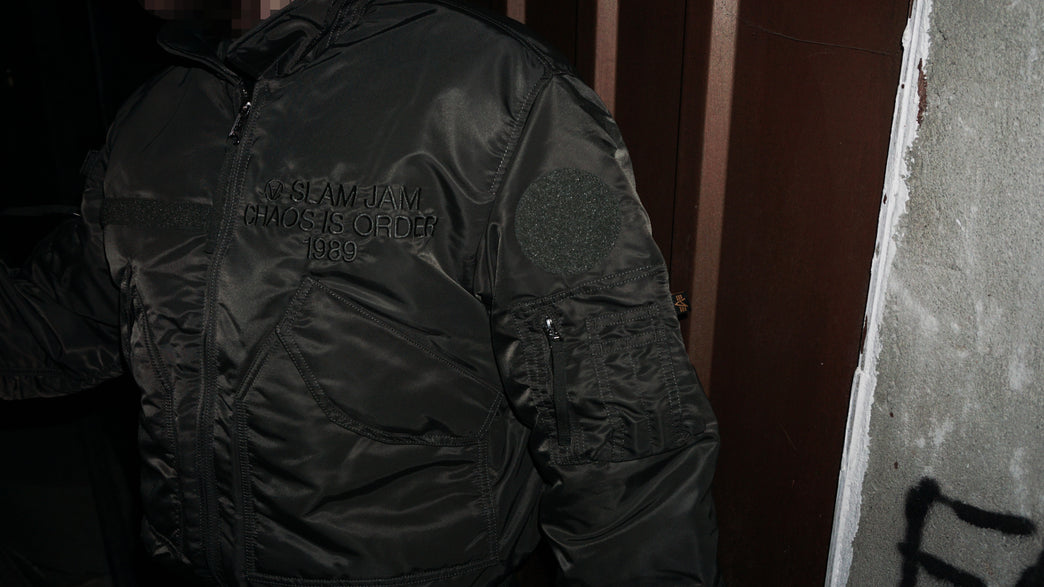 Another Icon, Hacked. Slam jam x Alpha Industries Make Their CWU-45 Heritage Bomber Jacket.