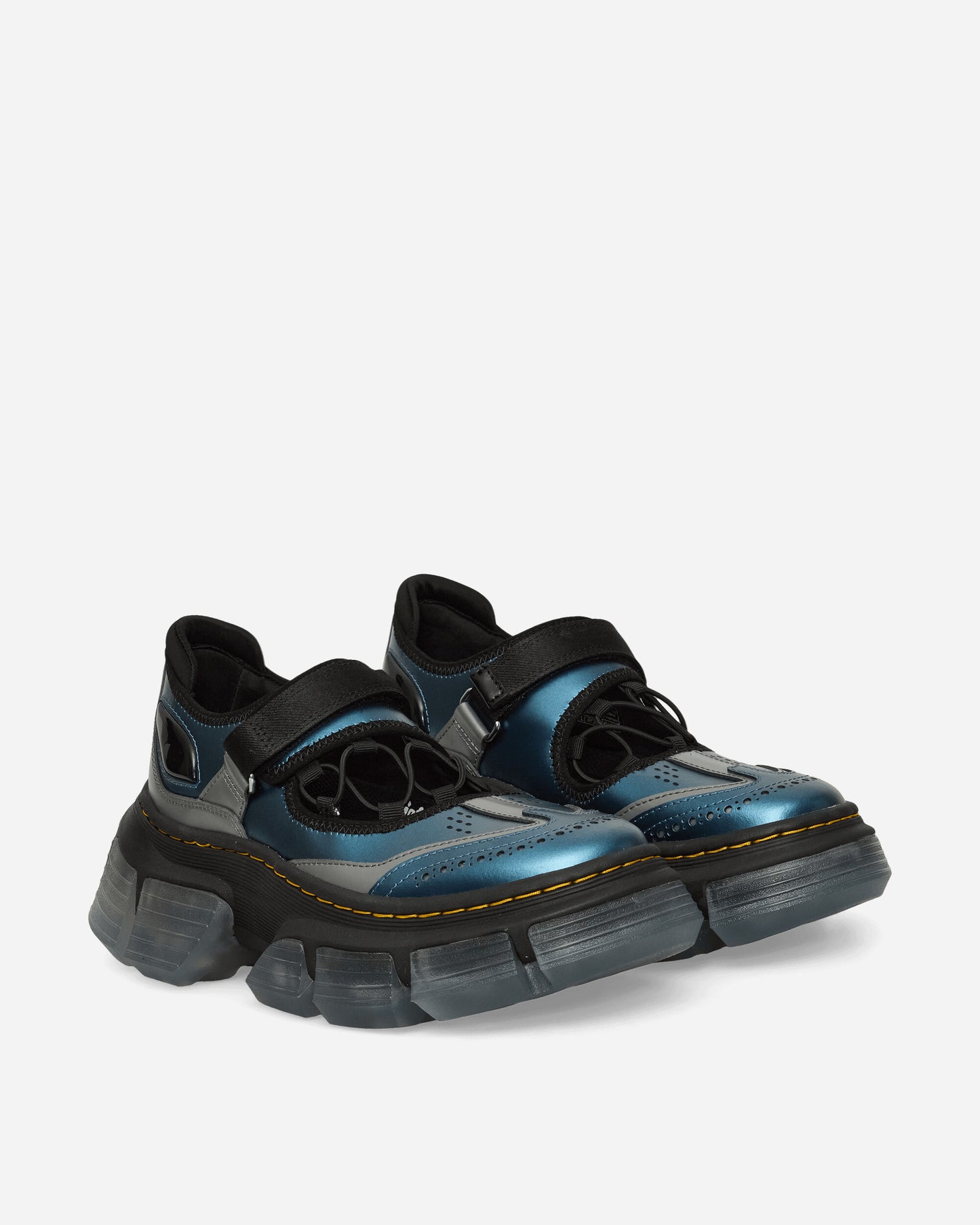 Dr. Martens Wmns Mary Jane Lattice Blue Shimmer/Gunmetal Satin  Classic Shoes Flat Shoes 41630400