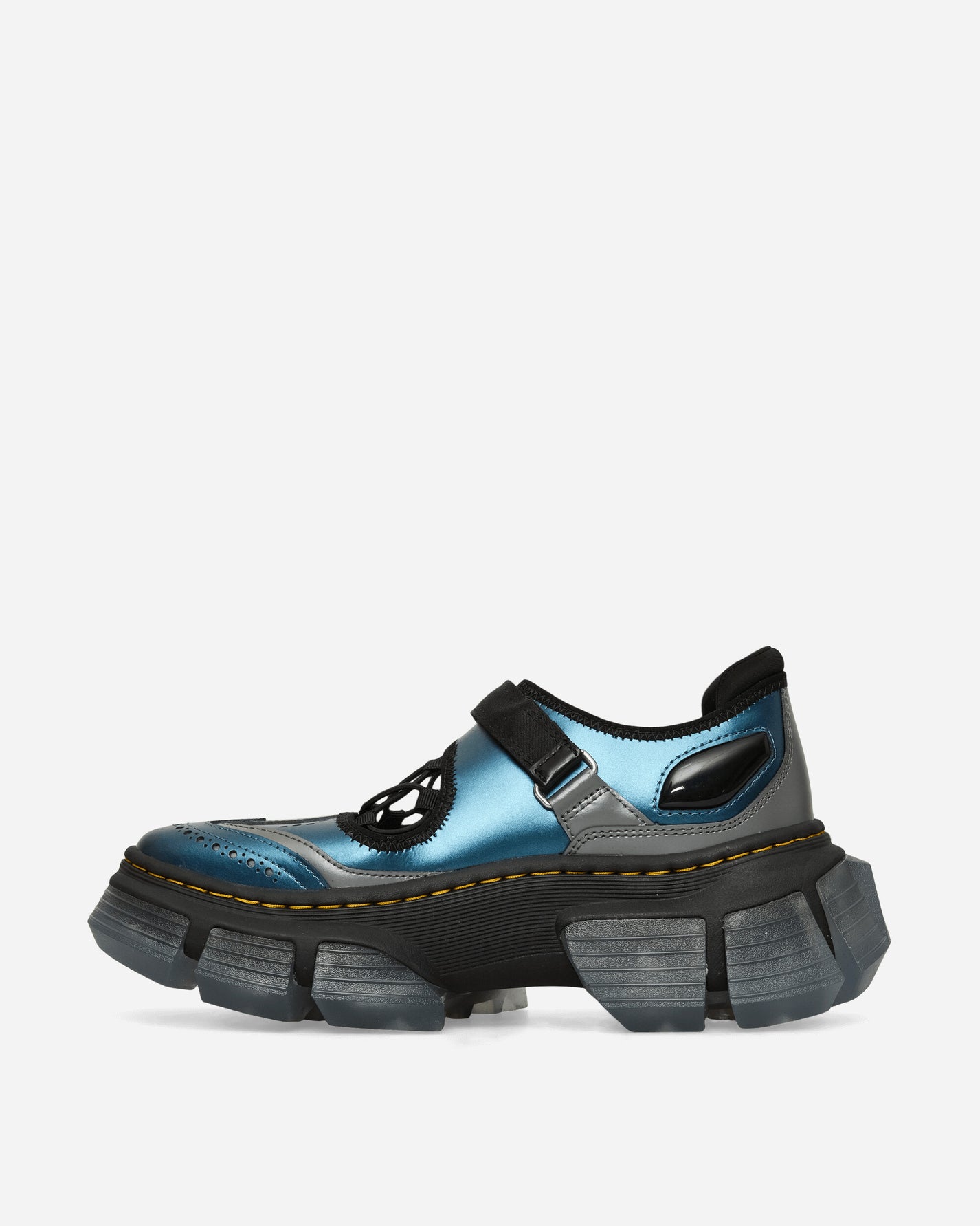 Dr. Martens Wmns Mary Jane Lattice Blue Shimmer/Gunmetal Satin  Classic Shoes Flat Shoes 41630400