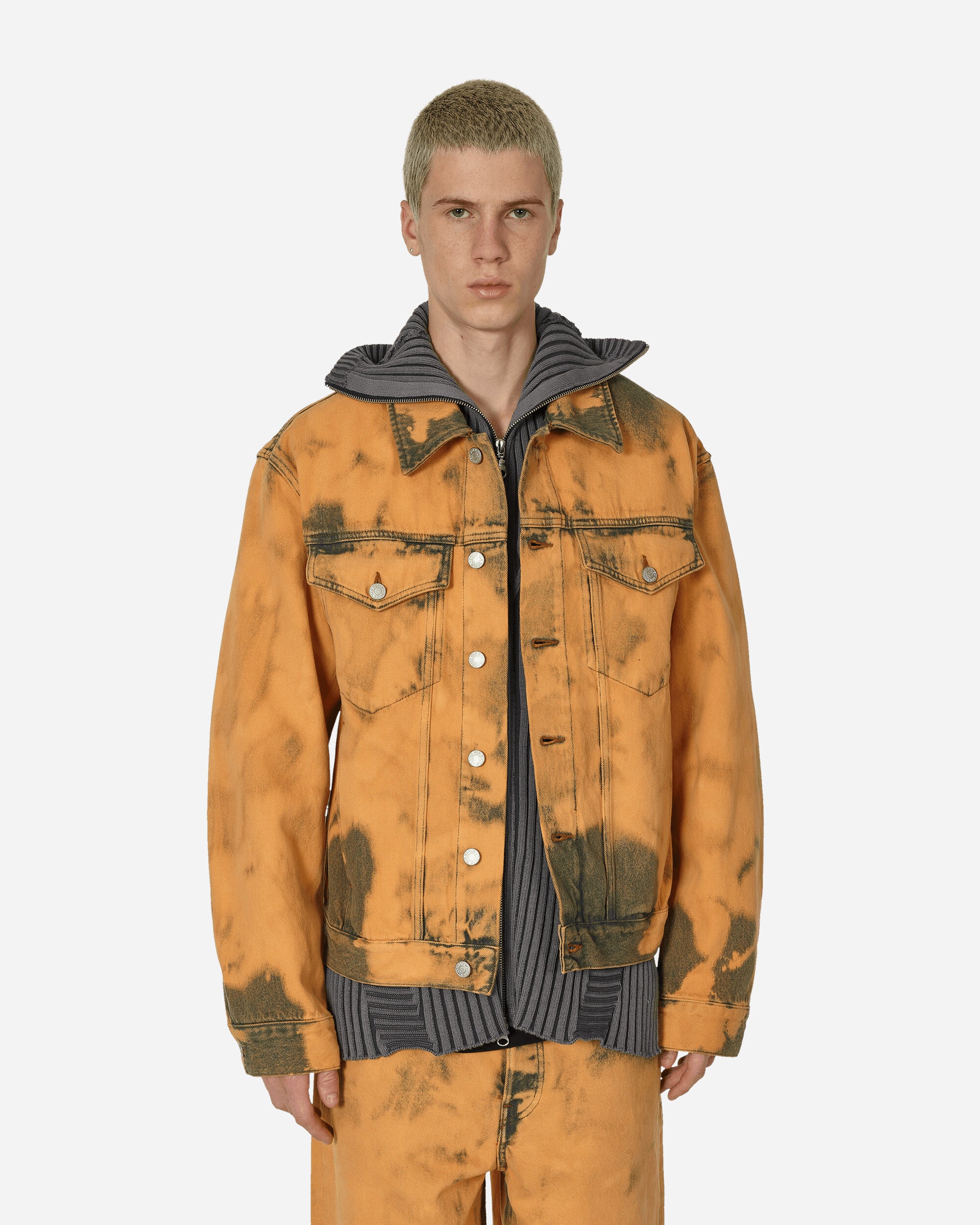 Denim jacket with contrast hood in brown | GUCCI® LU
