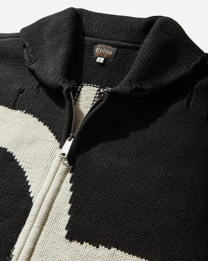 Evisu Ej Cotton Blend Cowichan Cardigan Jacket Black Knitwears Cardigans 2ESEJM6CN6014 BLKX