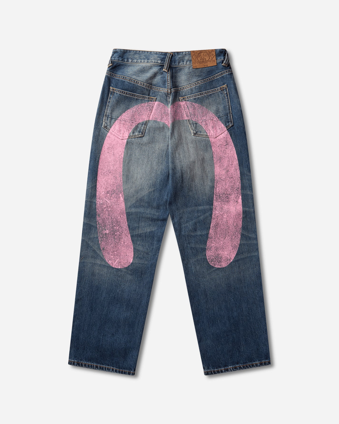 Evisu Ej Pink Daikoku Ripped Jeans Mid Tone Indigo Pants Denim 2EAEJM6JE6012 INDM
