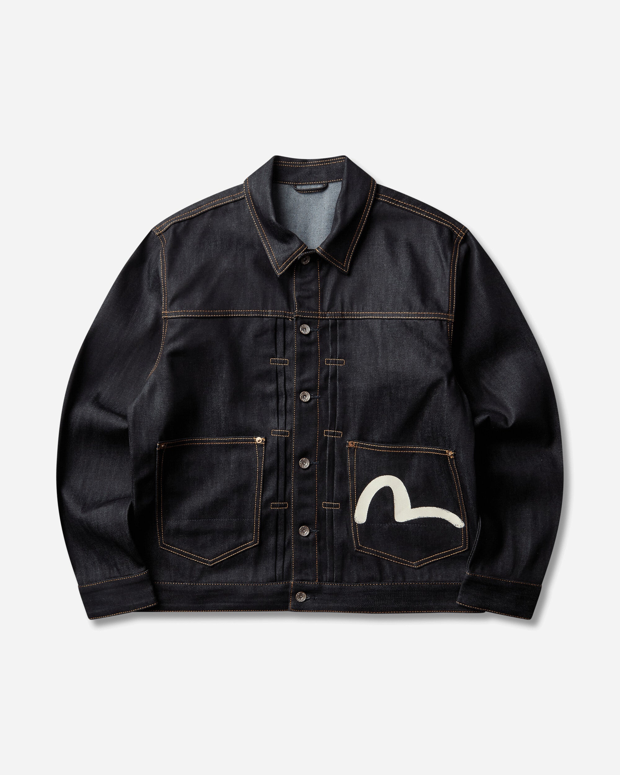 Evisu Ht Ecru Seagull Printed Denim Jacket Raw Indigo Coats and Jackets Denim Jackets 2ESHTM5DJ1241 INDX