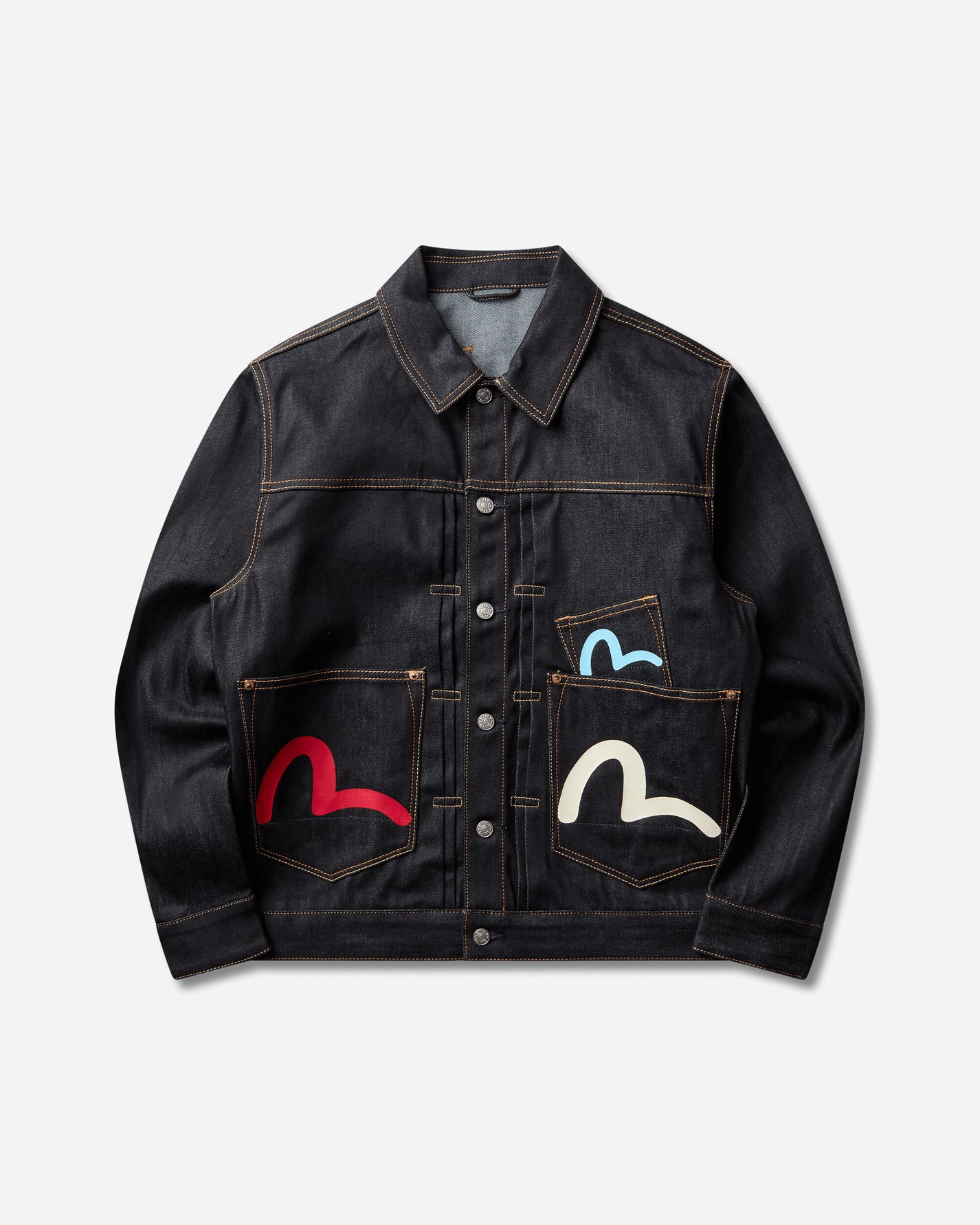 Evisu Ht Multi Pocket Denim Jacket Raw Indigo Coats and Jackets Jackets 2EAHTM5JK1235 INDX