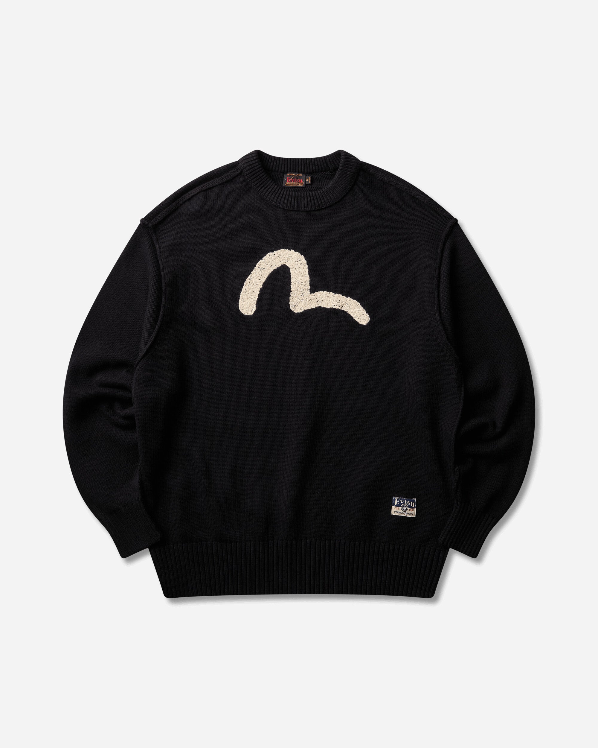 Evisu Ht Logo Emb Knit Pullover Allover Black Knitwears Sweaters 2EAHTM6SR1075 BLKA