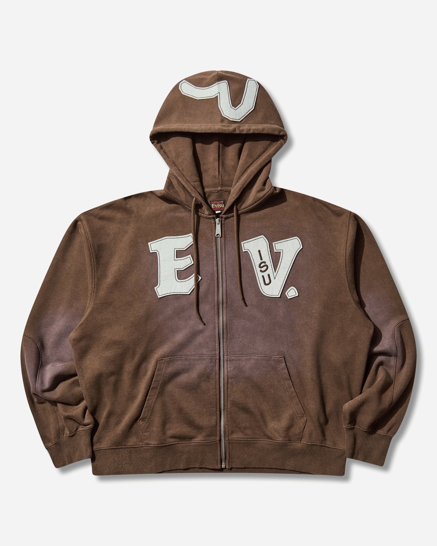Evisu Heavy Weight Washed Ev Hoodie Brown Sweatshirts Zip-Ups 2EAEJM5SW6022 BROWN