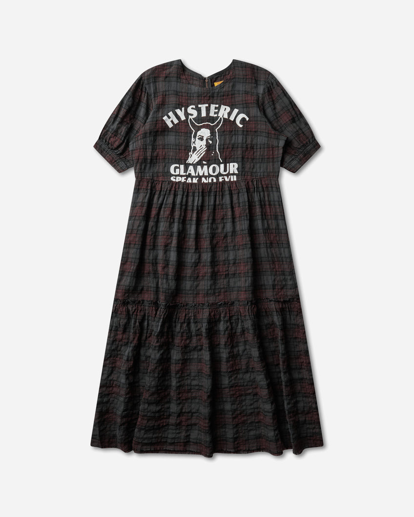 Hysteric Glamour Speak No Evil Checkered Dress Red Dresses Dress Long 01261AO01 54