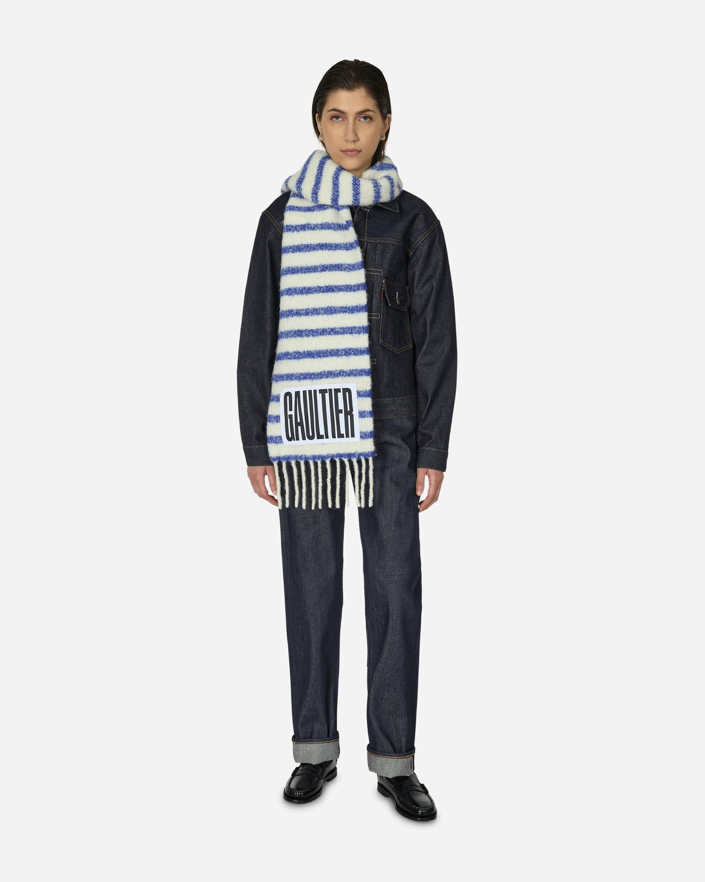 Jean Paul Gaultier Wmns Mohair Scarf White-Blue Gloves and Scarves Scarves and Warmneck EC037P-C548 0150