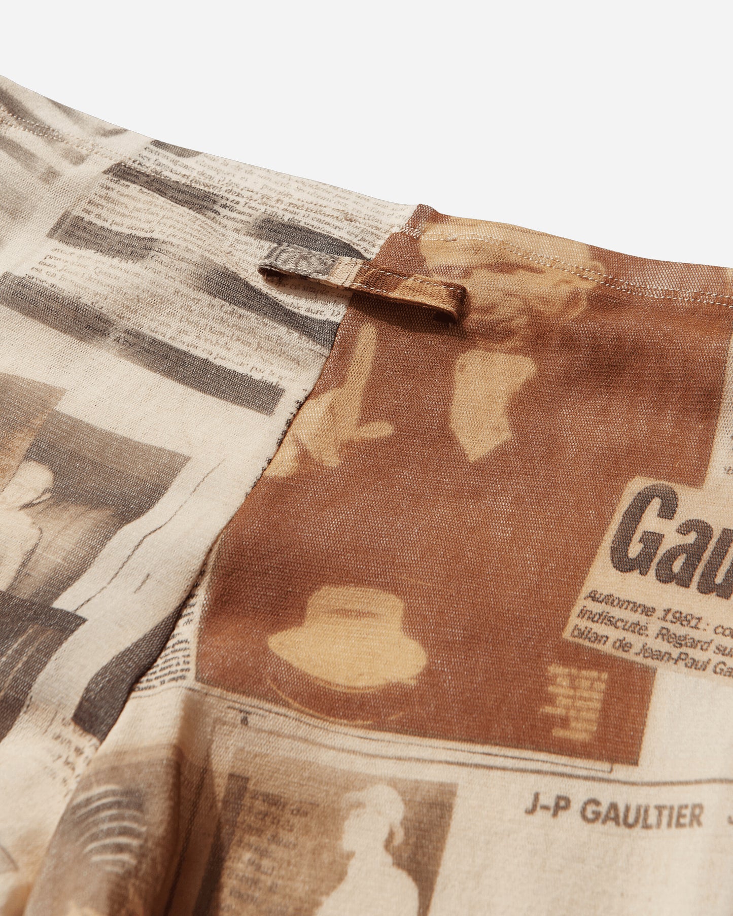 Jean Paul Gaultier Wmns Mesh Trouser Printed "Journal" Ecru/Lightgrey/Red Pants Casual 26-01-W-TR057-M013P 030830