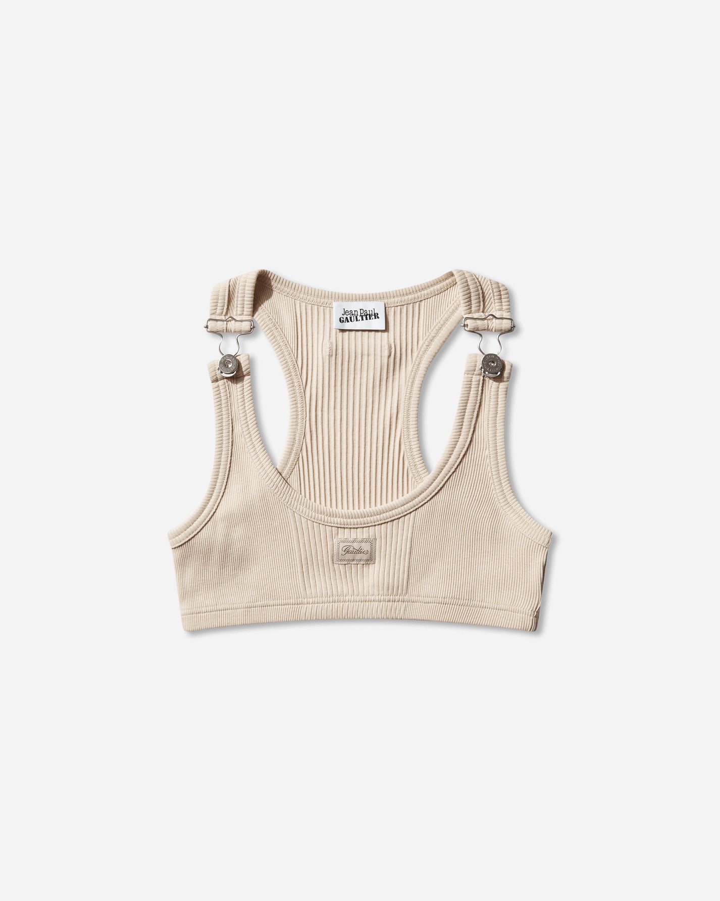 Jean Paul Gaultier Wmns Cotton Ribbed Bra With "Gaultier" Patch And Overall Buckles Nude T-Shirts Cropped 26-01-W-TO430-J014 63