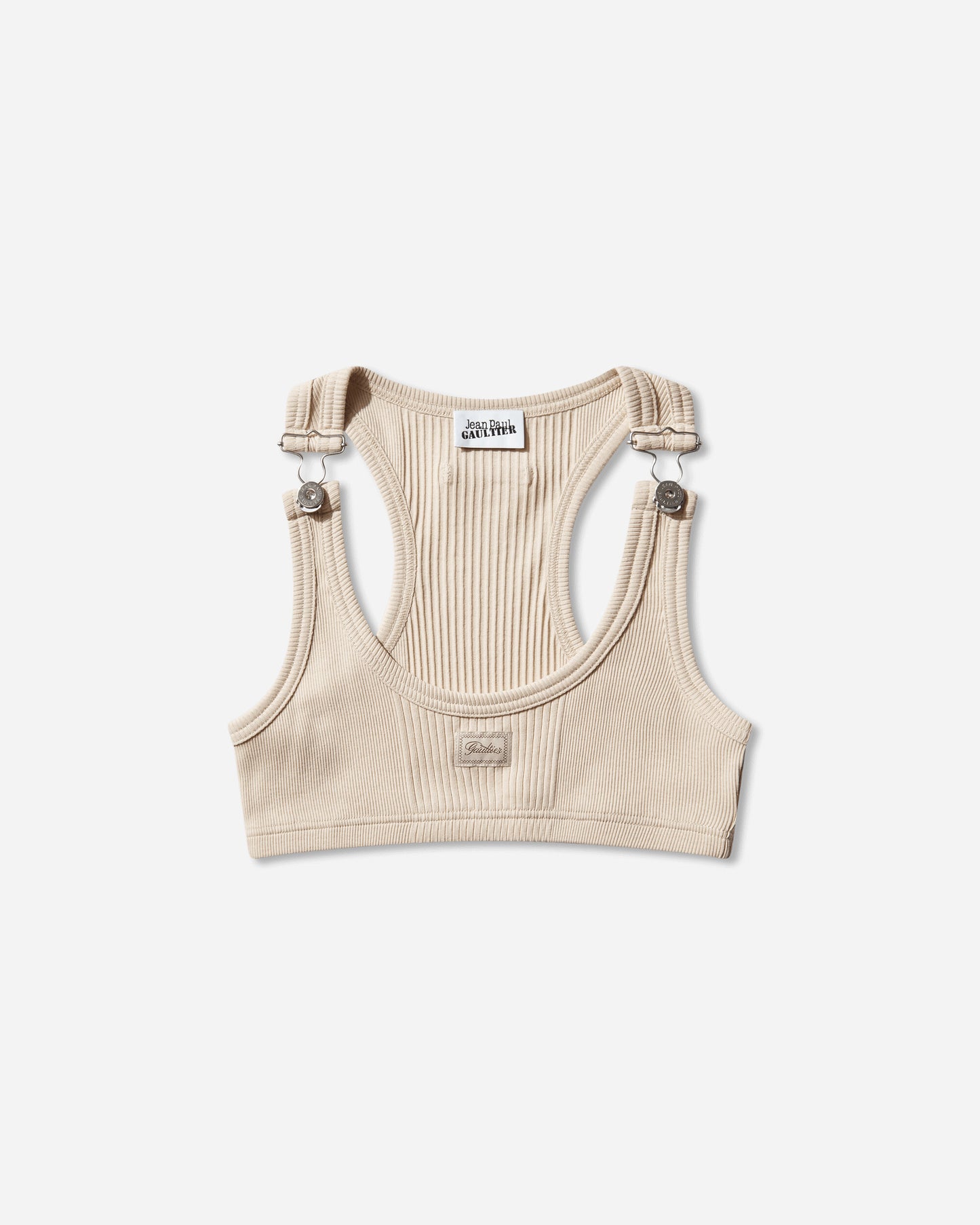 Jean Paul Gaultier Wmns Cotton Ribbed Bra With "Gaultier" Patch And Overall Buckles Nude T-Shirts Cropped 26-01-W-TO430-J014 63