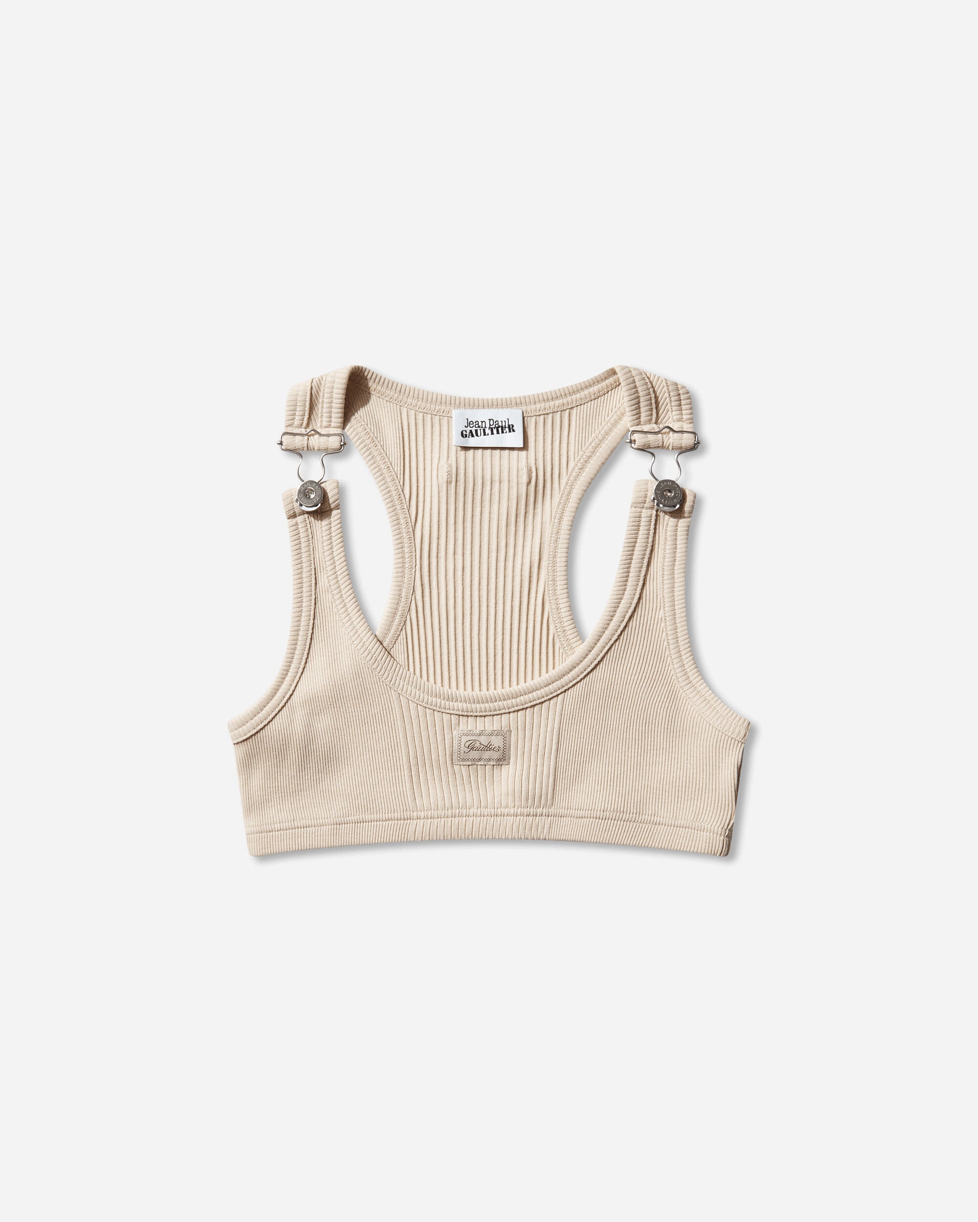 Jean Paul Gaultier Wmns Cotton Ribbed Bra With "Gaultier" Patch And Overall Buckles Nude T-Shirts Cropped 26-01-W-TO430-J014 63