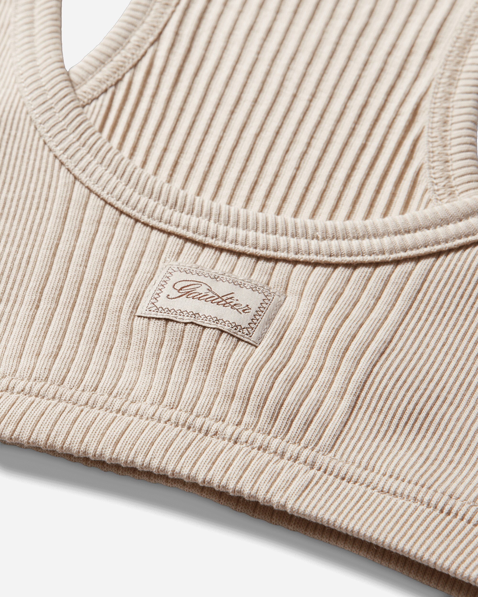 Jean Paul Gaultier Wmns Cotton Ribbed Bra With "Gaultier" Patch And Overall Buckles Nude T-Shirts Cropped 26-01-W-TO430-J014 63