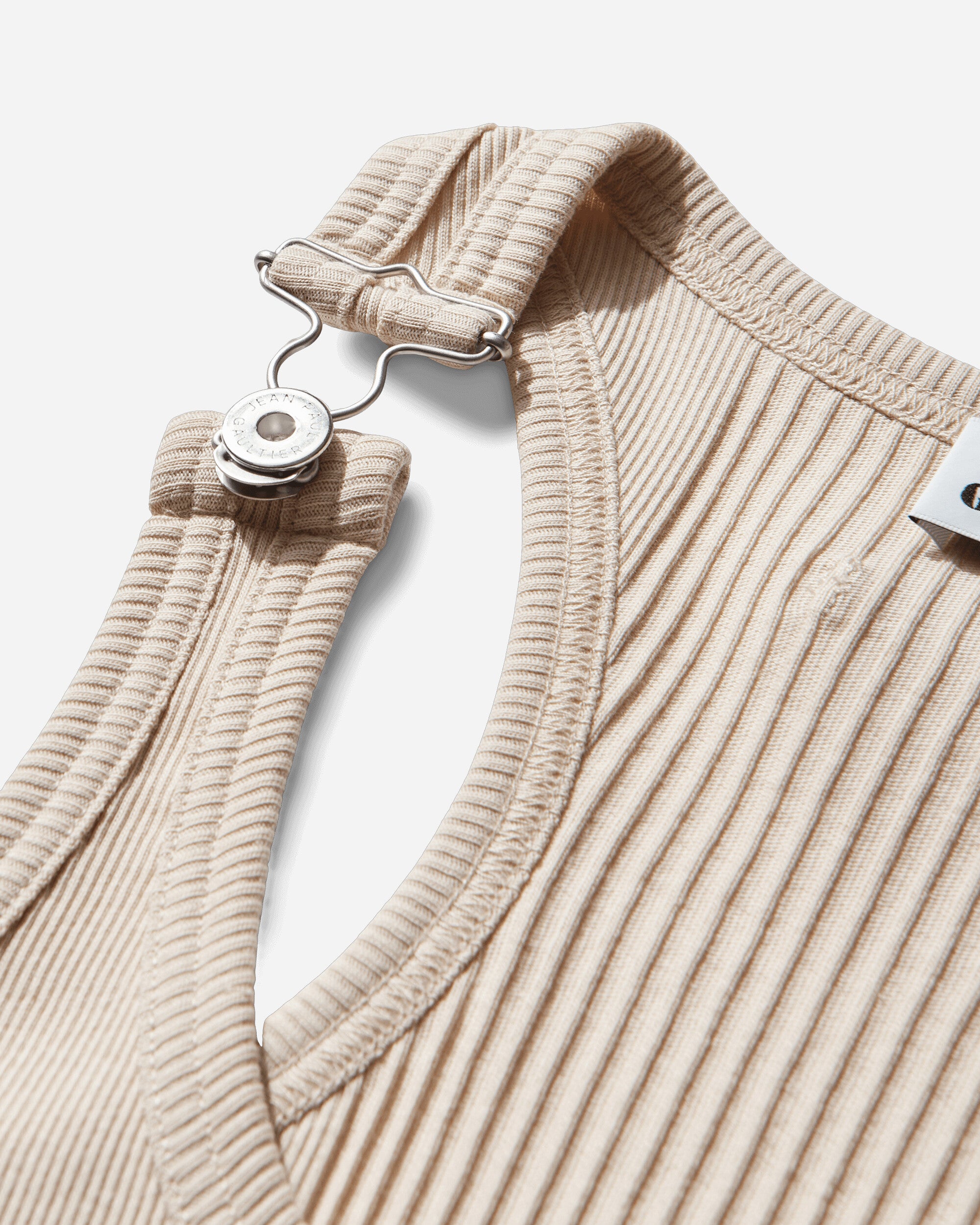 Jean Paul Gaultier Wmns Cotton Ribbed Bra With "Gaultier" Patch And Overall Buckles Nude T-Shirts Cropped 26-01-W-TO430-J014 63