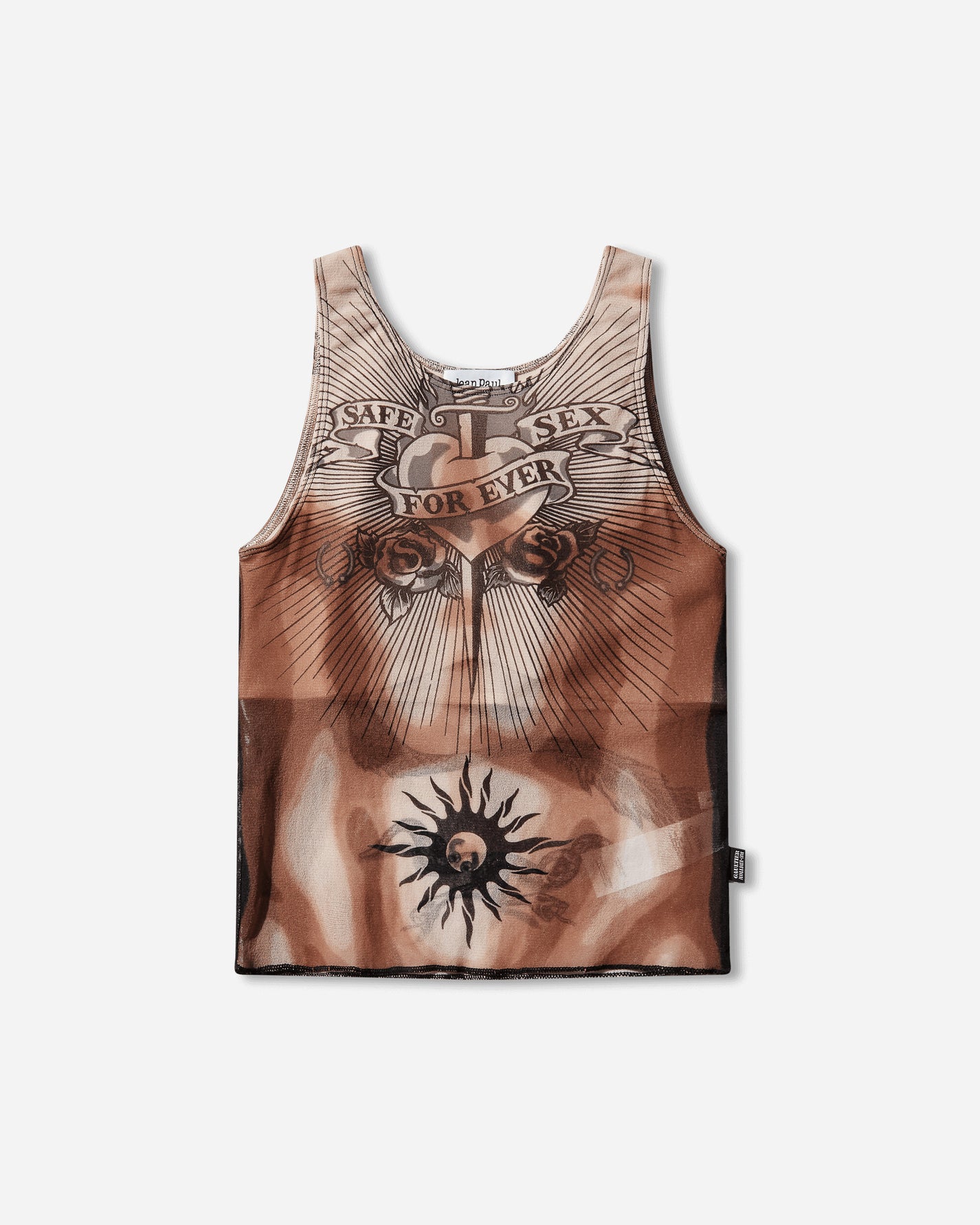 Jean Paul Gaultier Wmns Re-Edition :Tanktop  - Printed "Safe Sex Tatoo" Nude/Brown/Black T-Shirts Cropped 26-01-W-TO457-M026P 636000