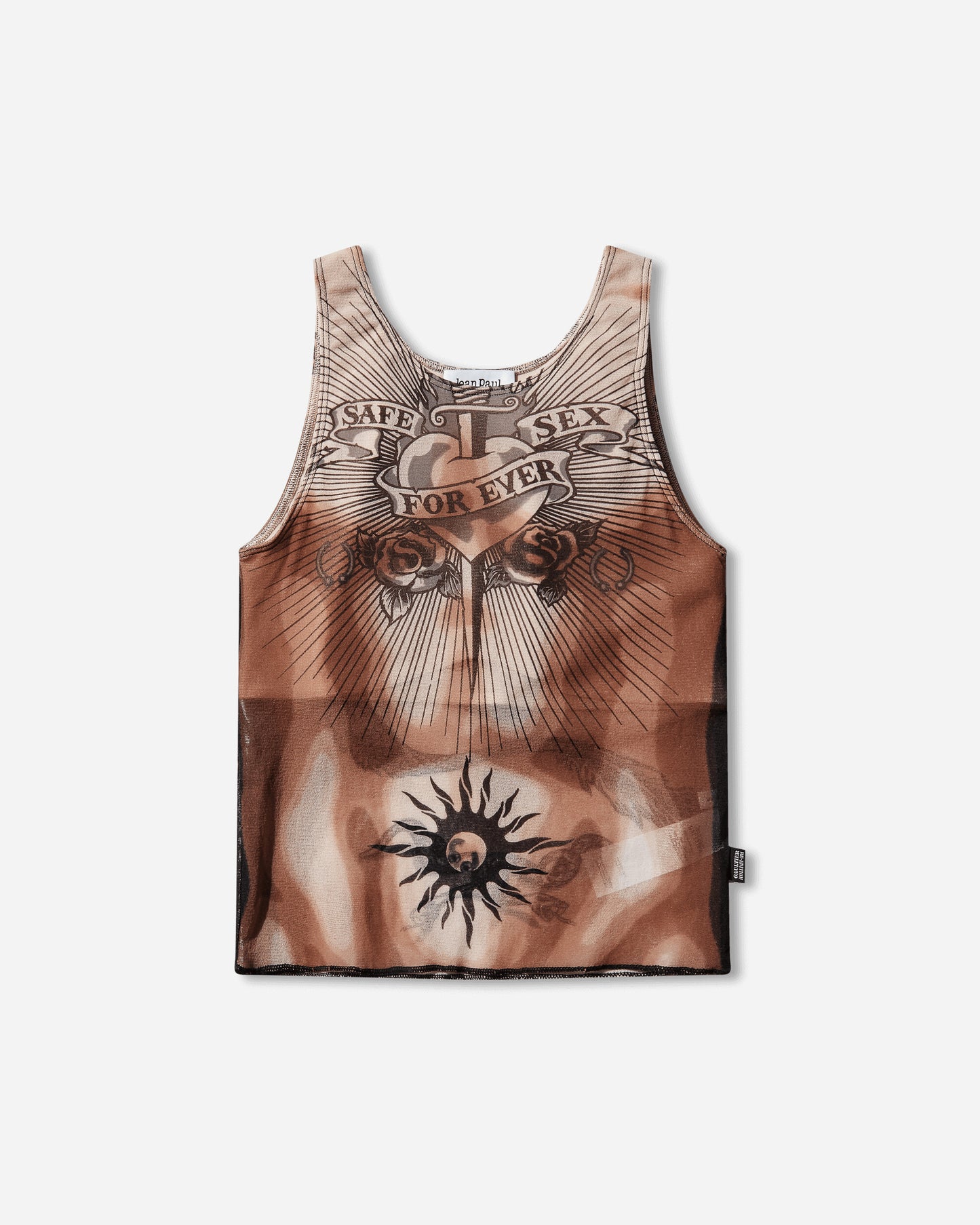 Jean Paul Gaultier Wmns Re-Edition :Tanktop  - Printed "Safe Sex Tatoo" Nude/Brown/Black T-Shirts Cropped 26-01-W-TO457-M026P 636000