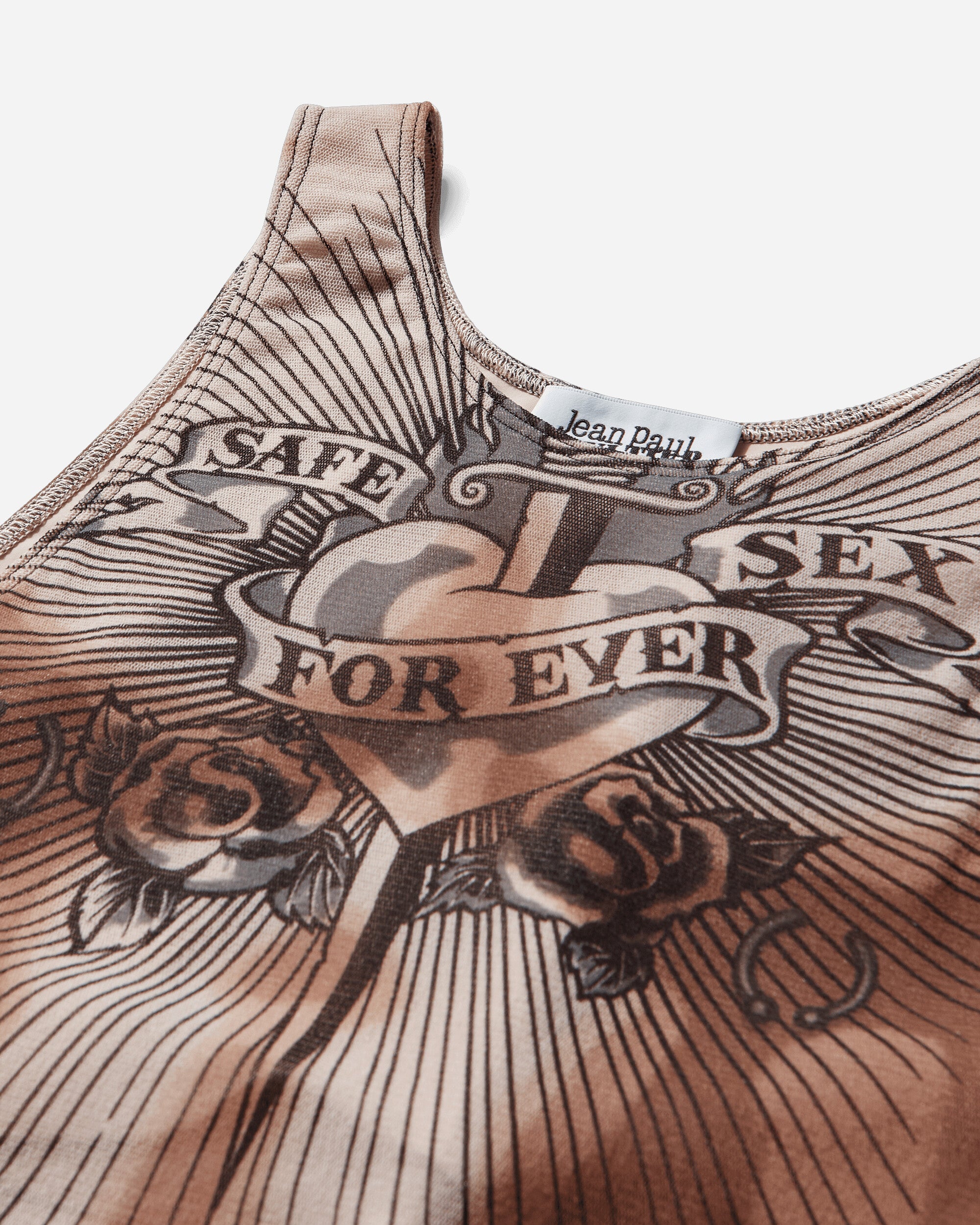 Jean Paul Gaultier Wmns Re-Edition :Tanktop  - Printed "Safe Sex Tatoo" Nude/Brown/Black T-Shirts Cropped 26-01-W-TO457-M026P 636000