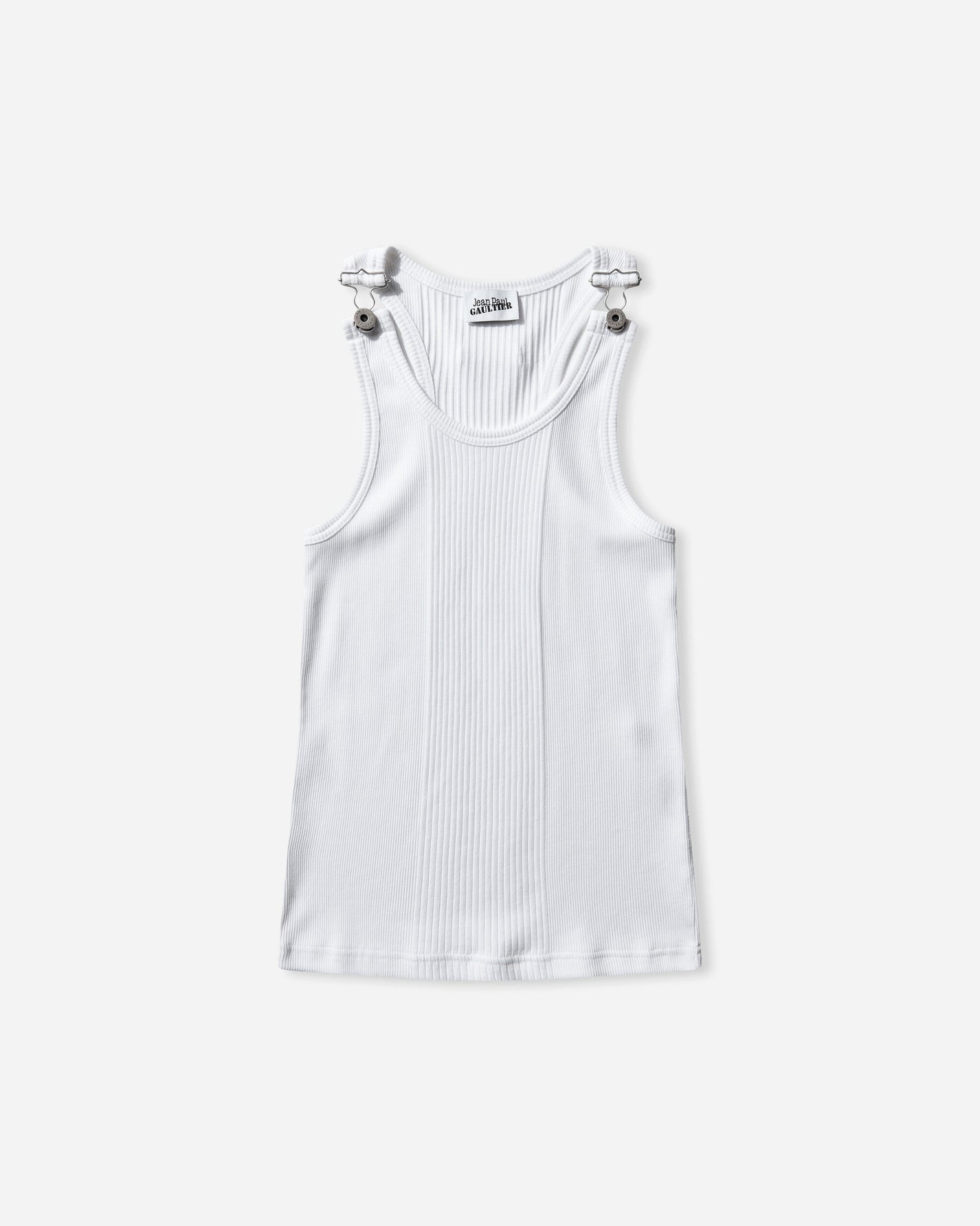 Jean Paul Gaultier Wmns Tank Top With With Overall Engraved White T-Shirts Cropped 25-03-U-TO380-J014 01