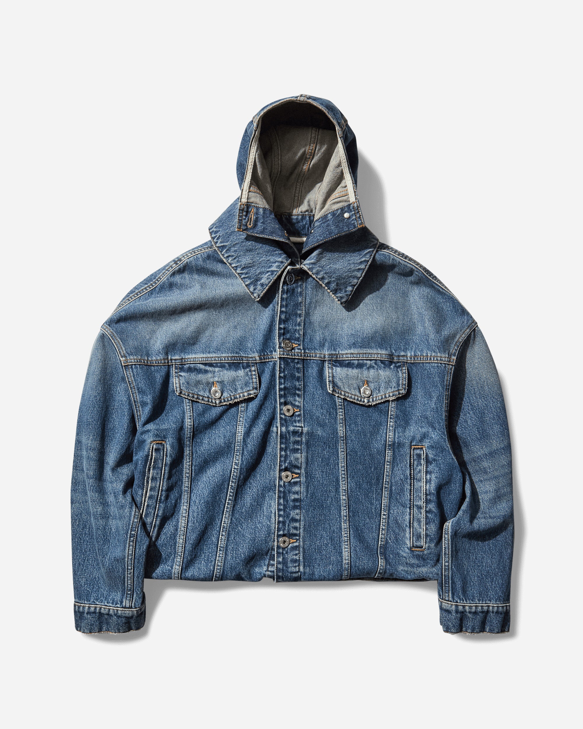 Jean Paul Gaultier Wmns Double Layer Denim Jacket With Hood Detail VintageBlu Coats and Jackets Denim Jackets 2503UJA006D024 57