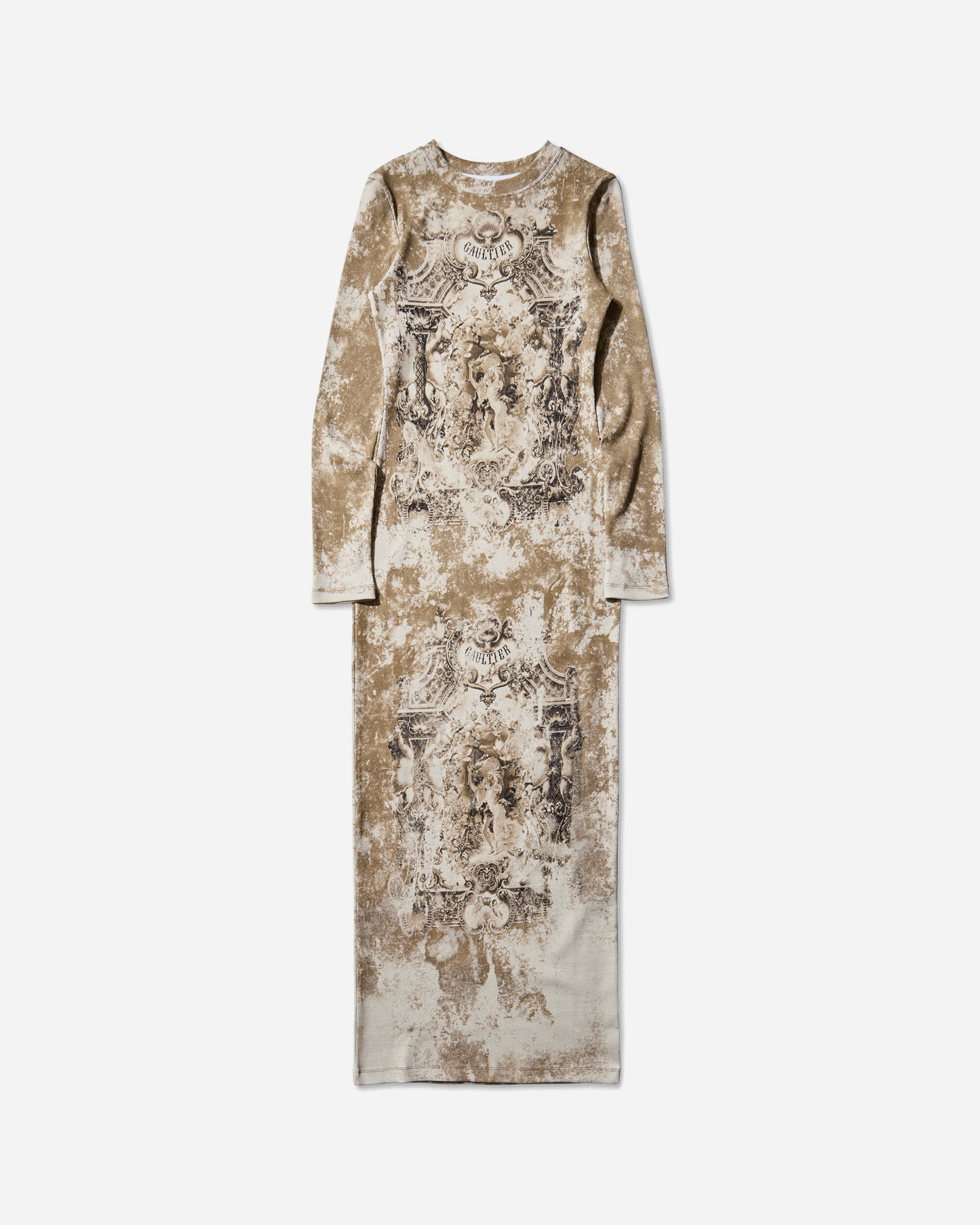 Jean Paul Gaultier Wmns Cotton Ribbed Long Dress Printed Le Medaillon Light Beige/Taupe Dresses Dress Mid 2503WDR018J013 P6965