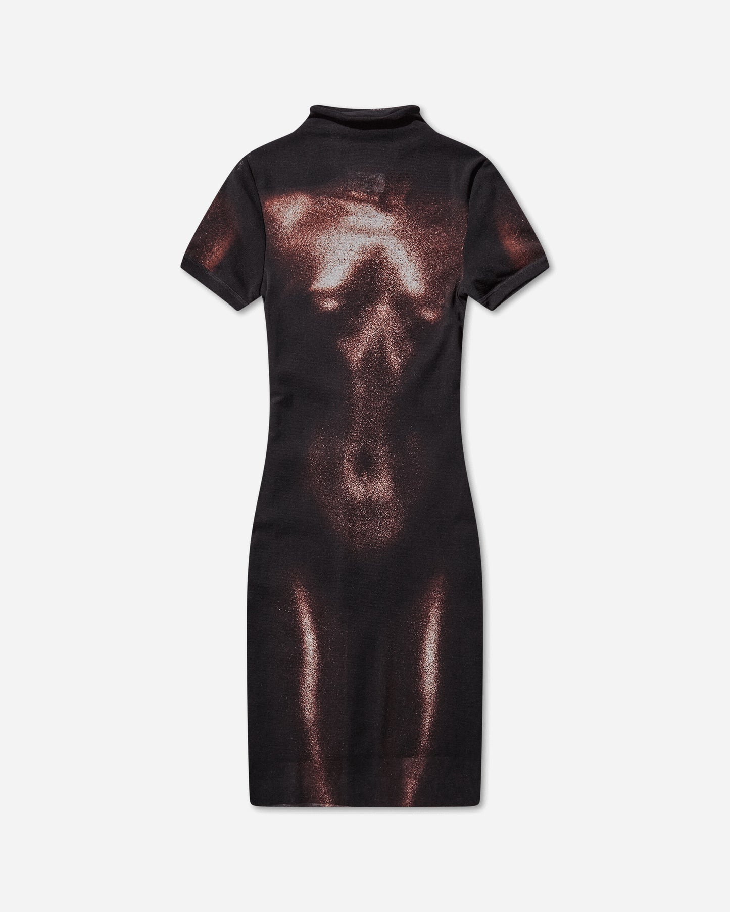 Jean Paul Gaultier Wmns Mesh High Neck Short Dress Printed Body Dust Black/Brown Dresses Dress Mid 2504WDR052M010P  0060