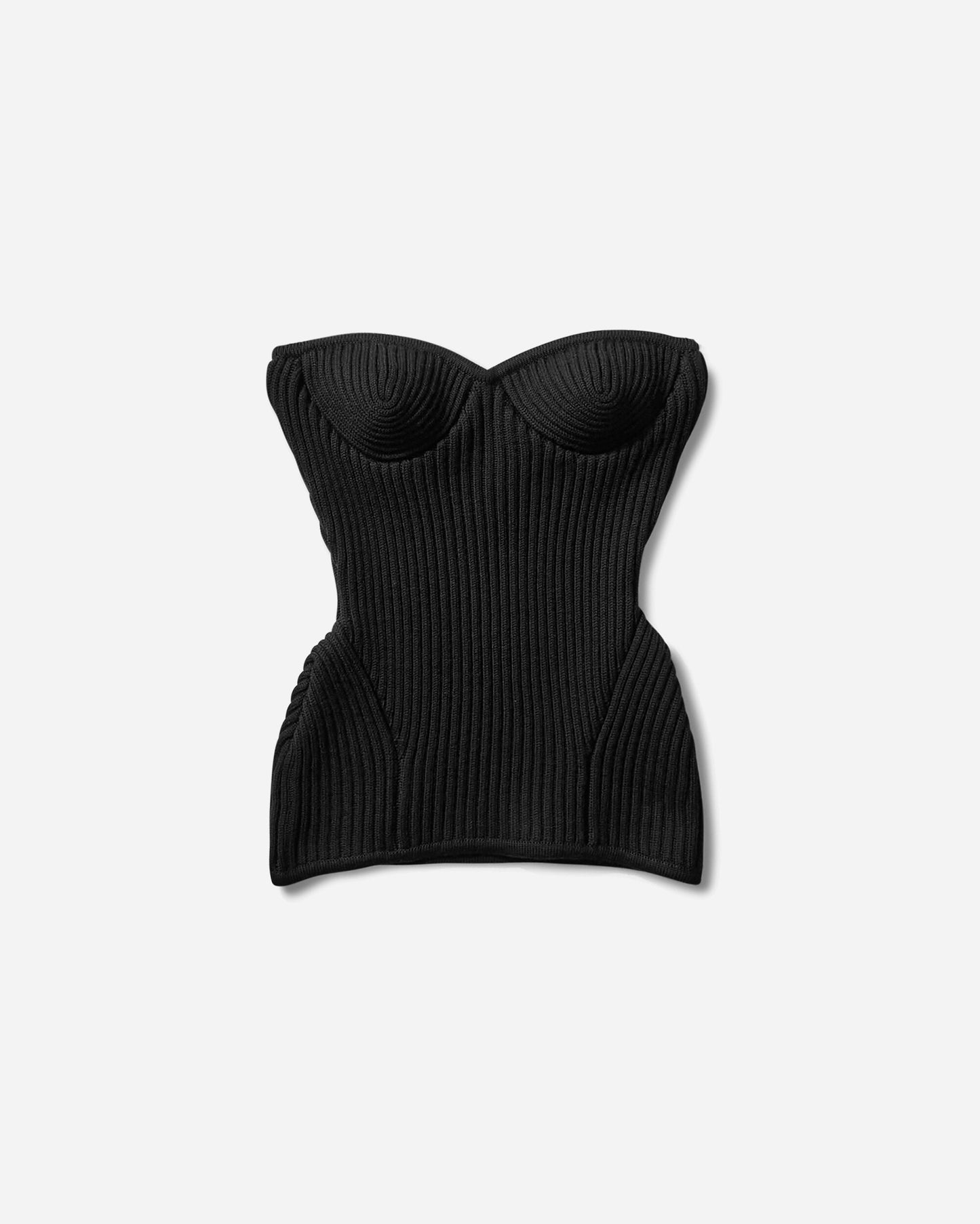 Jean Paul Gaultier Wmns Stretch Merino Wool Ribbed Corset Black Knitwears Gilets 2503WPO010K001 00