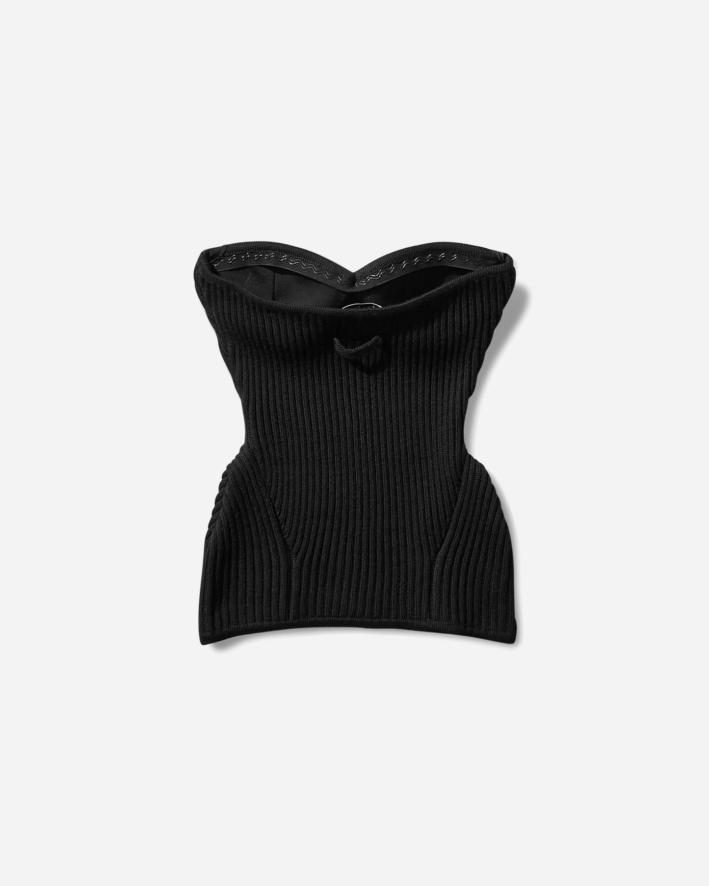 Jean Paul Gaultier Wmns Stretch Merino Wool Ribbed Corset Black Knitwears Gilets 2503WPO010K001 00
