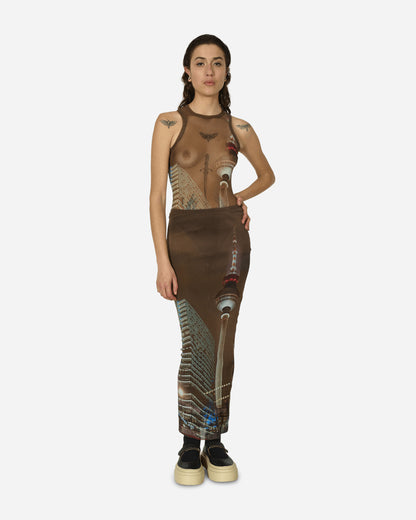 Jean Paul Gaultier Wmns Mesh Crew Neck Body Printed City Brown/Green Pants Jumpsuits BD034-T551 60405030