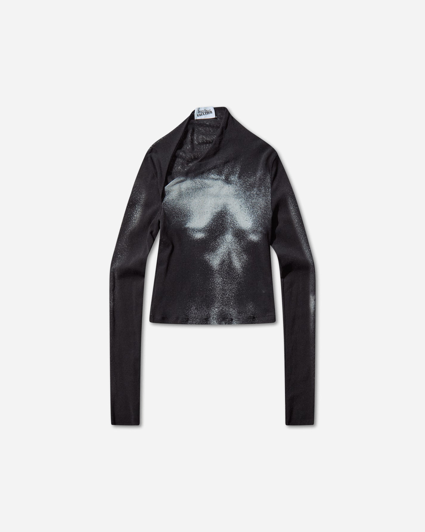 Jean Paul Gaultier Wmns Mesh Asymetric Collar Crop Top Printed Body Dust Black/Silver T-Shirts Longsleeve 2504WTO351M010P 0091