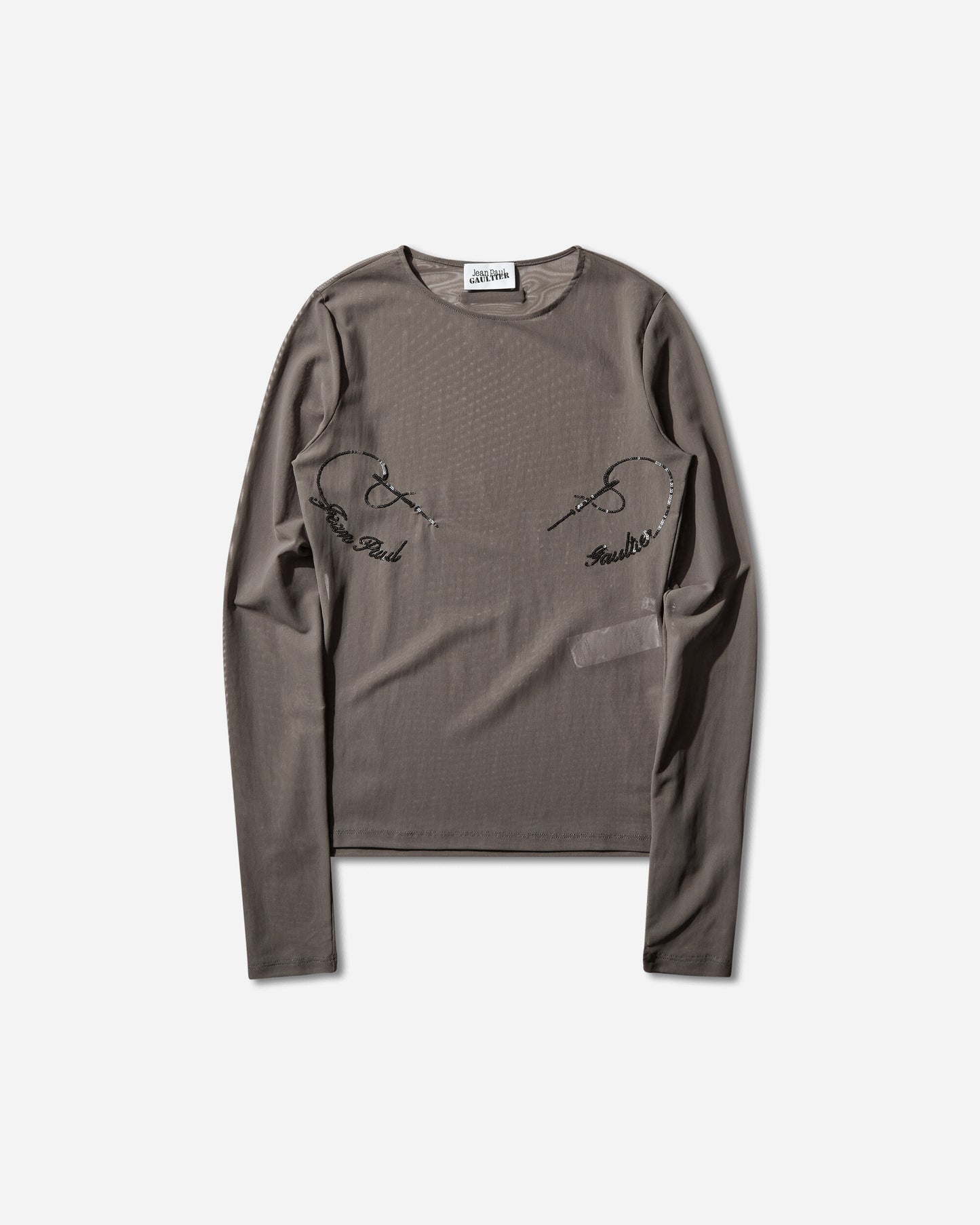 Jean Paul Gaultier Wmns Mesh Crewneck Long Sleeves Top Embroidered "Needles Jean Paul Gaultier" Darkgrey T-Shirts Longsleeve 26-01-W-TO433-M016 04