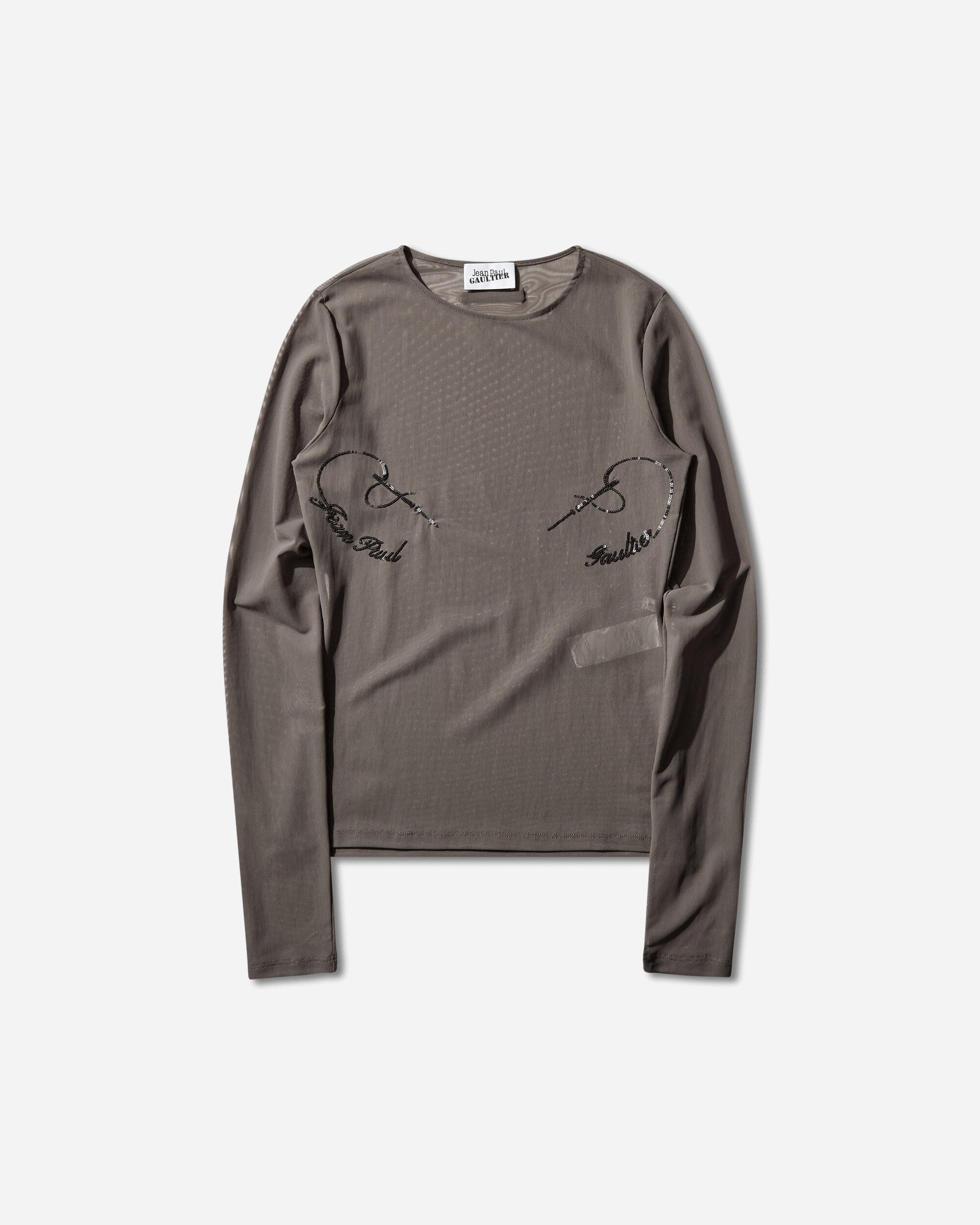 Jean Paul Gaultier Wmns Mesh Crewneck Long Sleeves Top Embroidered "Needles Jean Paul Gaultier" Darkgrey T-Shirts Longsleeve 26-01-W-TO433-M016 04