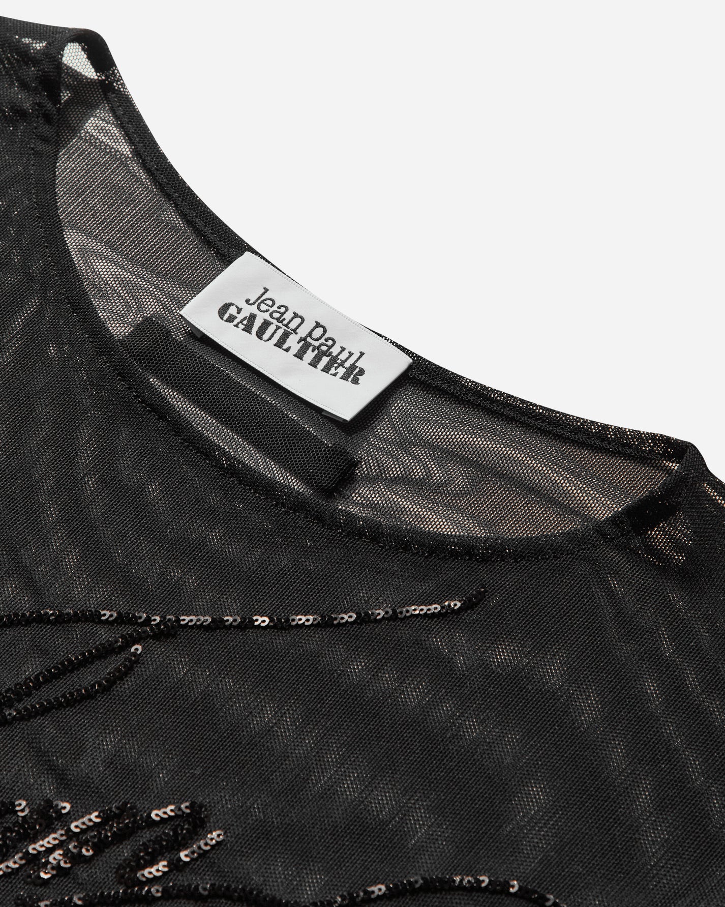 Jean Paul Gaultier Wmns Mesh Long Sleeves Top With Sequins Embroidery Jean Paul Gaultier Black T-Shirts Longsleeve 2503WTO339M001 00