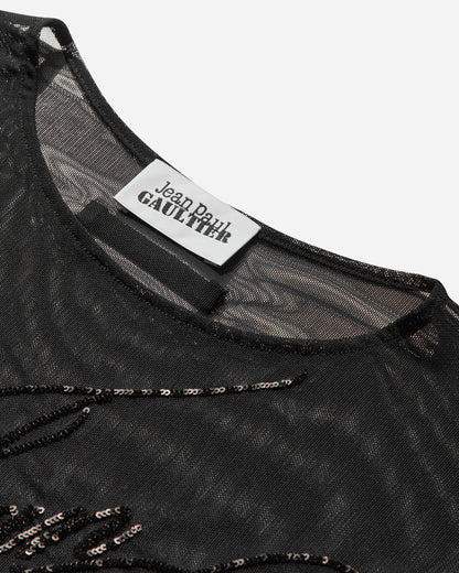 Jean Paul Gaultier Wmns Mesh Long Sleeves Top With Sequins Embroidery Jean Paul Gaultier Black T-Shirts Longsleeve 2503WTO339M001 00