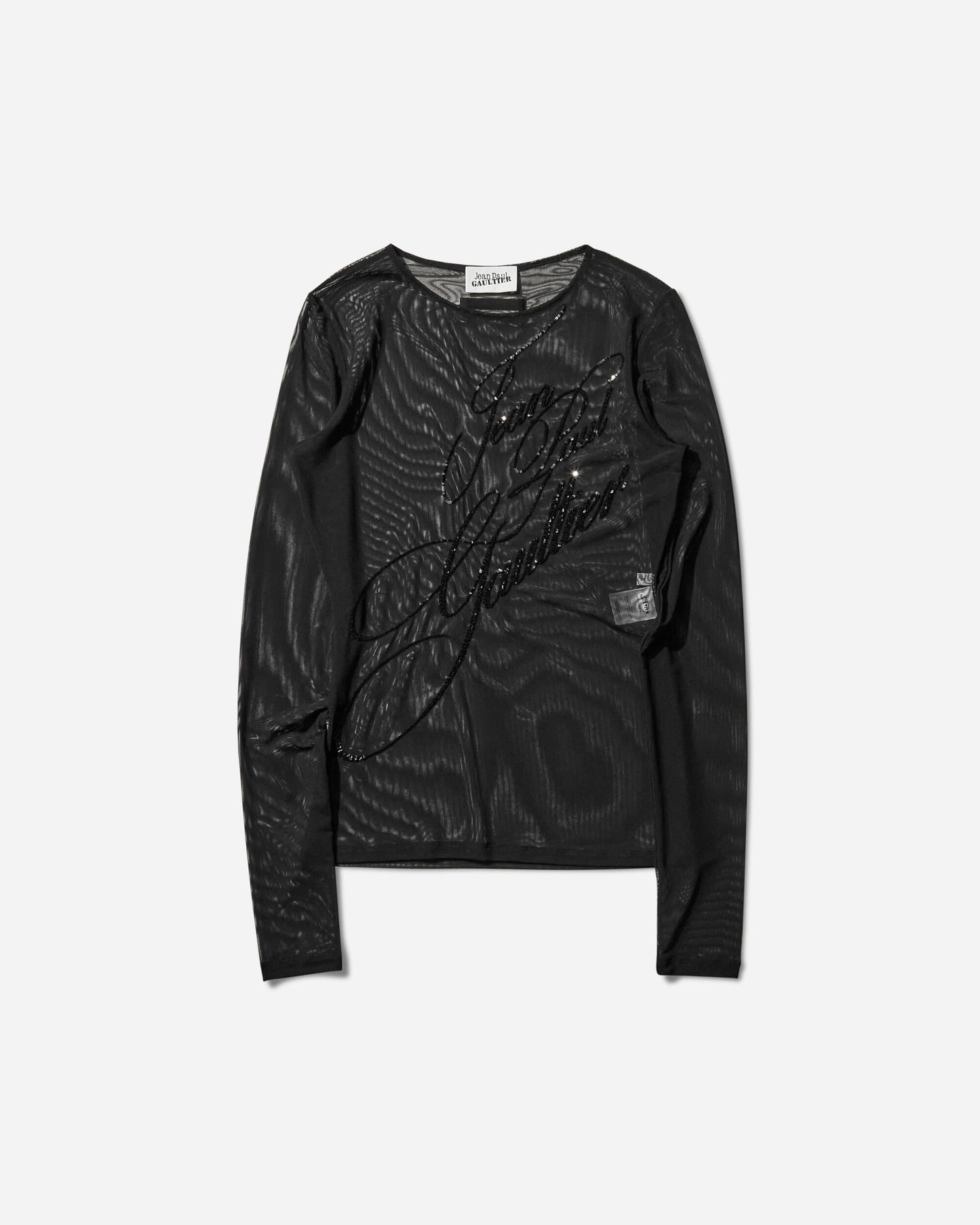 Jean Paul Gaultier Wmns Mesh Long Sleeves Top With Sequins Embroidery Jean Paul Gaultier Black T-Shirts Longsleeve 2503WTO339M001 00