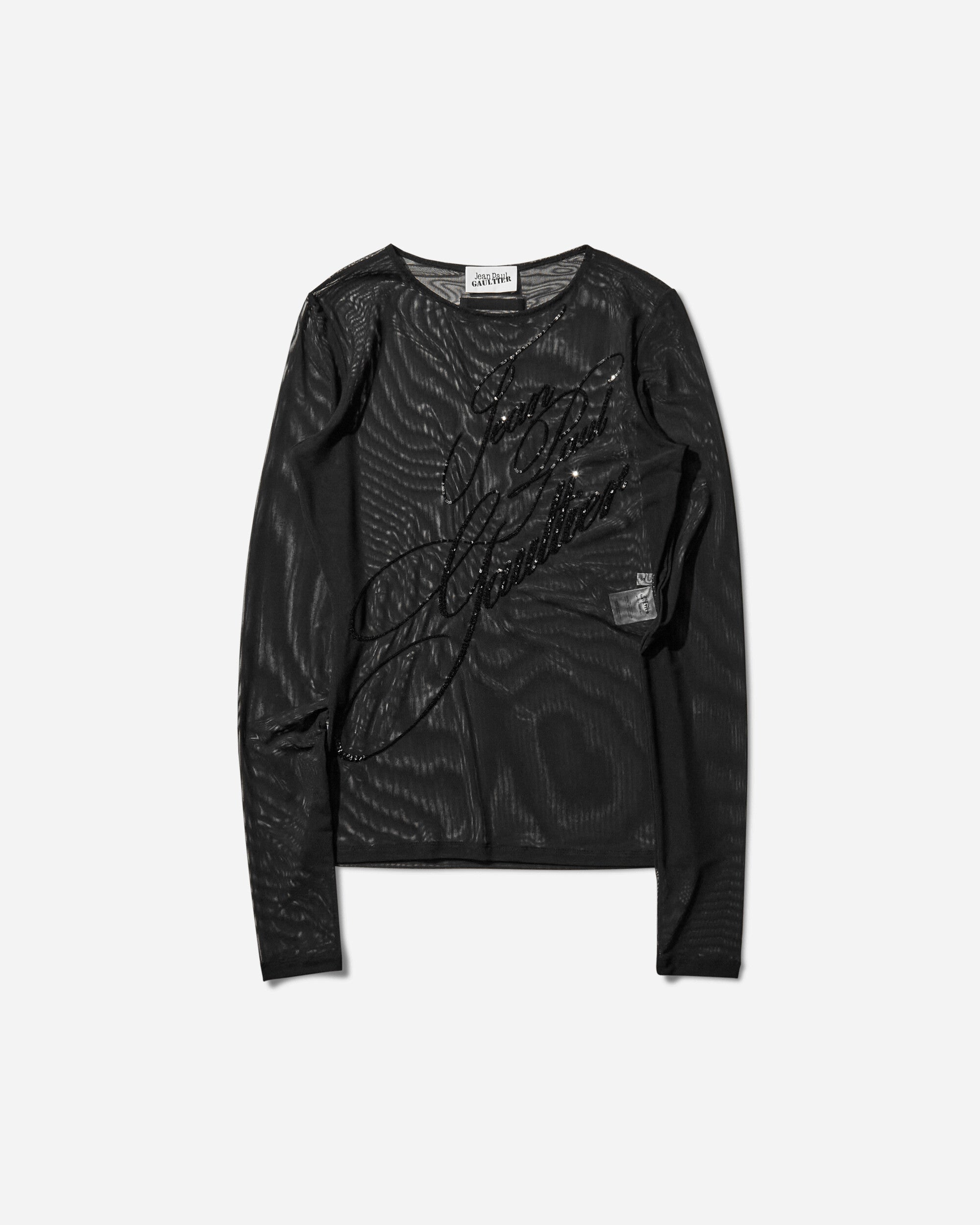 Jean Paul Gaultier Wmns Mesh Long Sleeves Top With Sequins Embroidery Jean Paul Gaultier Black T-Shirts Longsleeve 2503WTO339M001 00
